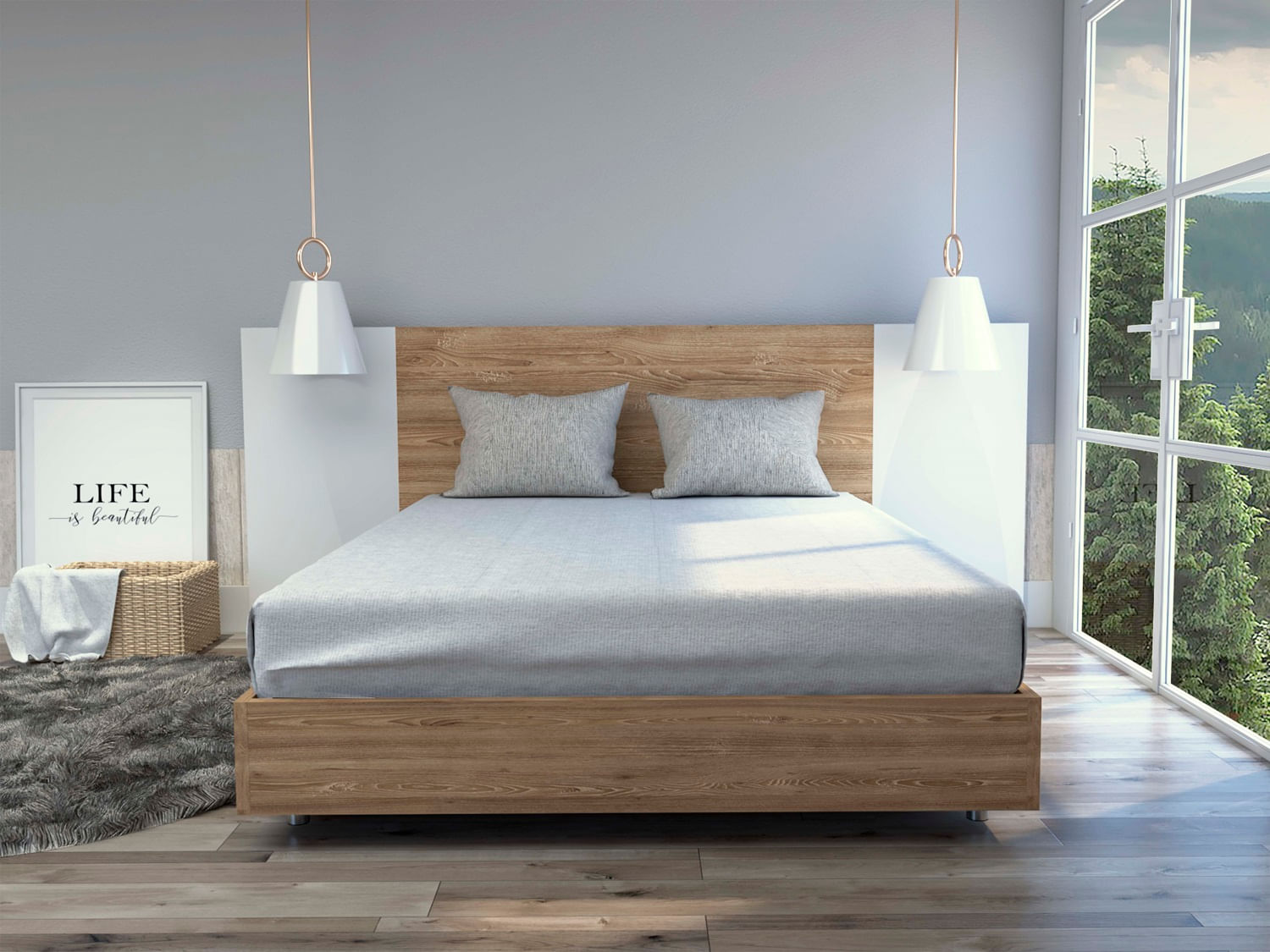 Cama 140 Nebraska Rta Miel + Blanco