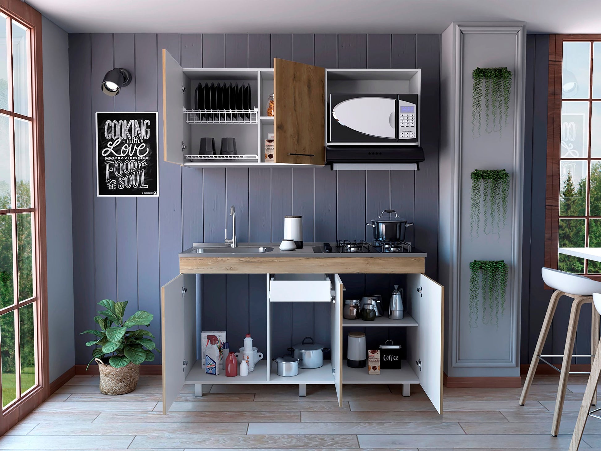 Cocina 150 Miro Lite Rta Macadamia + Blanco