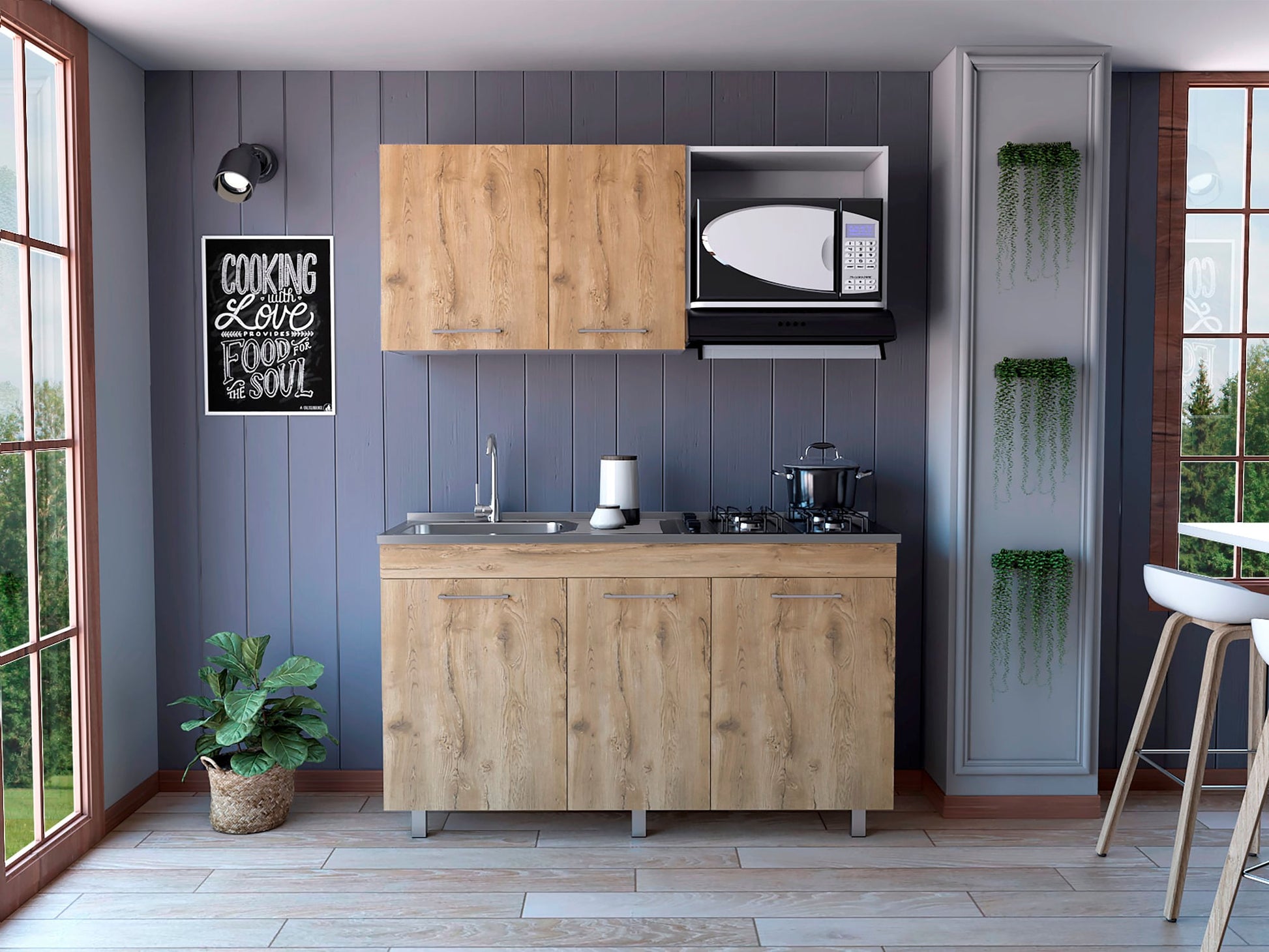 Cocina 150 Miro Lite Rta Macadamia + Blanco