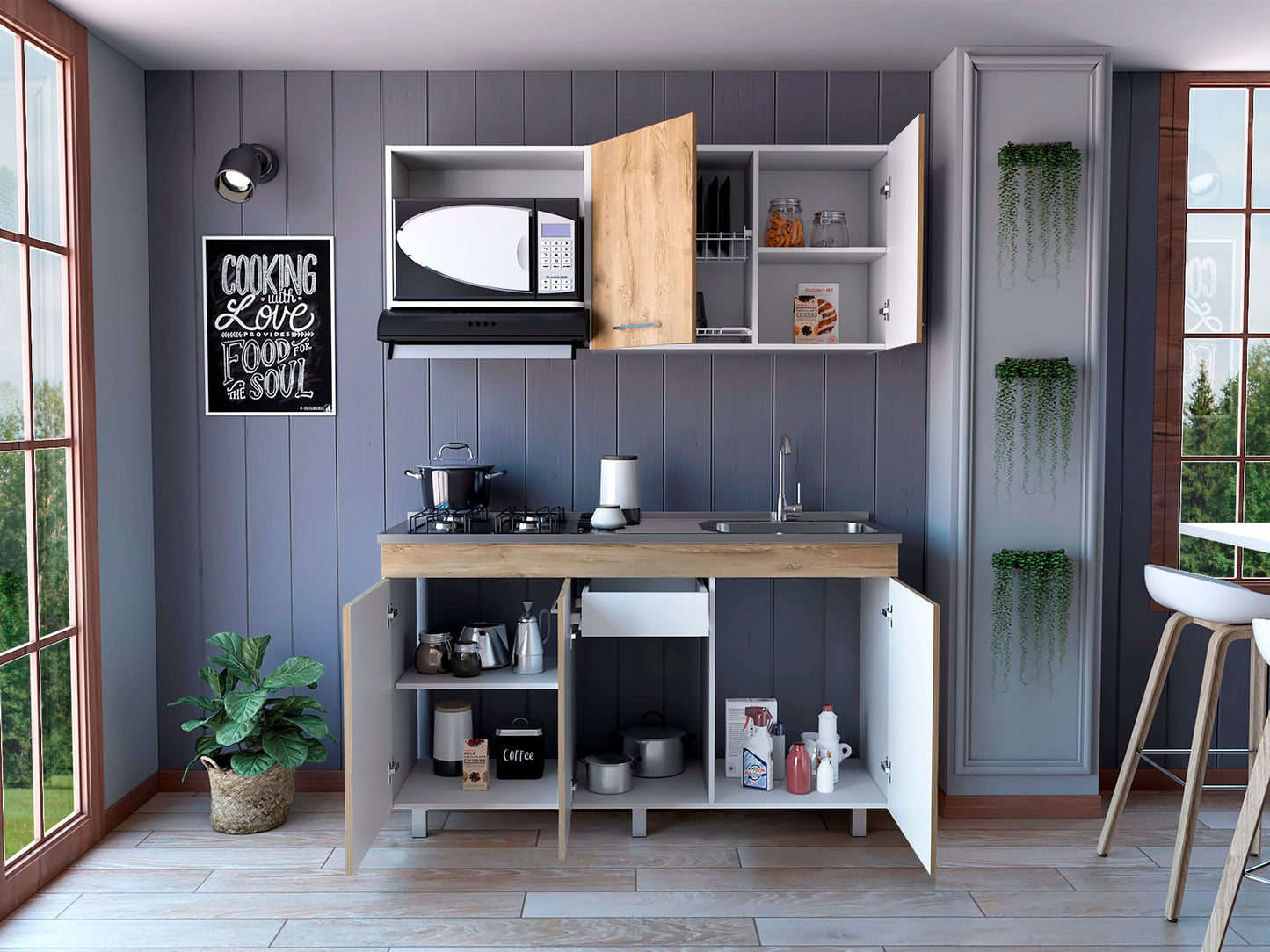 Cocina 150 Miro Lite Rta Macadamia + Blanco