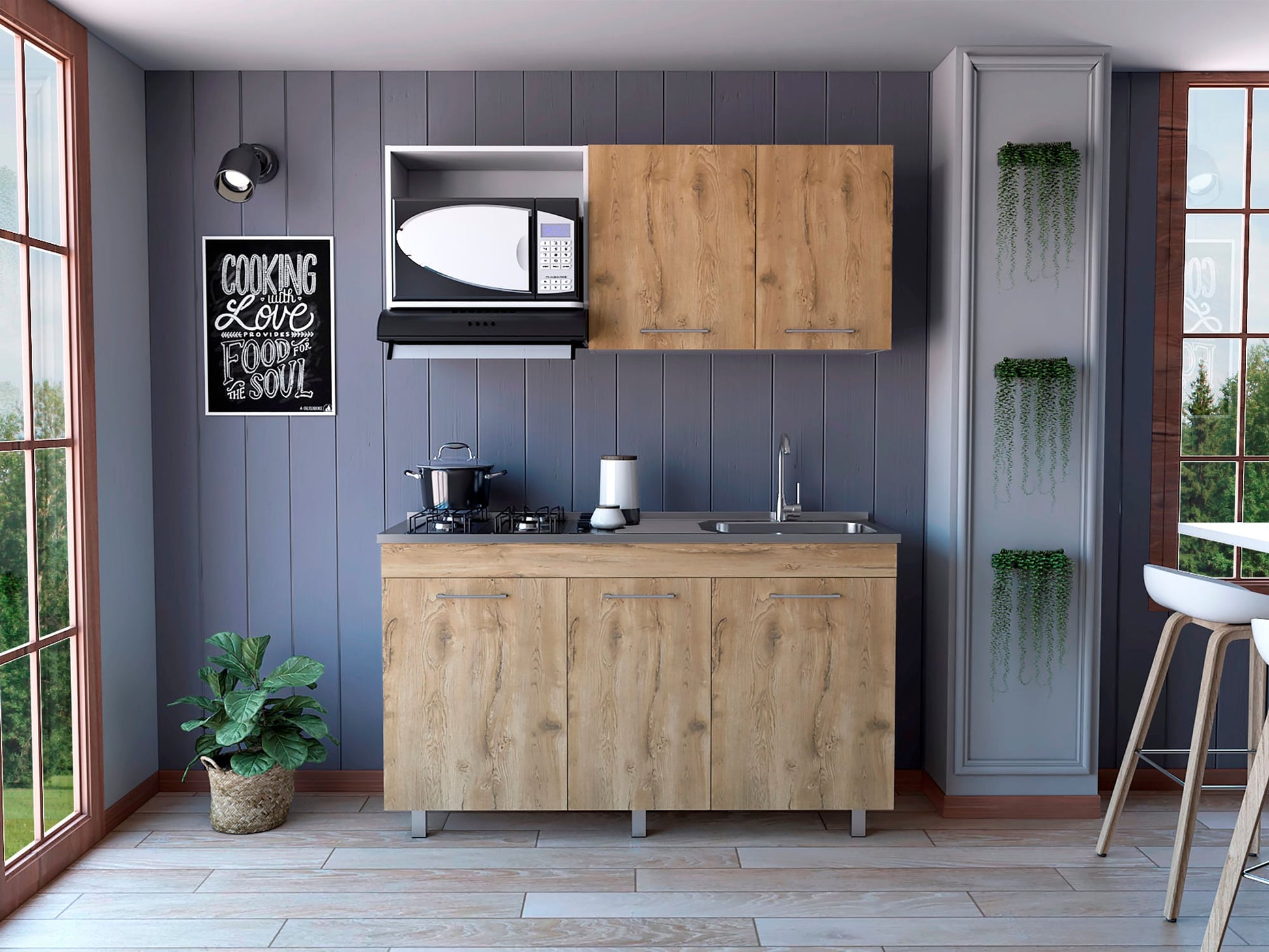 Cocina 150 Miro Lite Rta Macadamia + Blanco