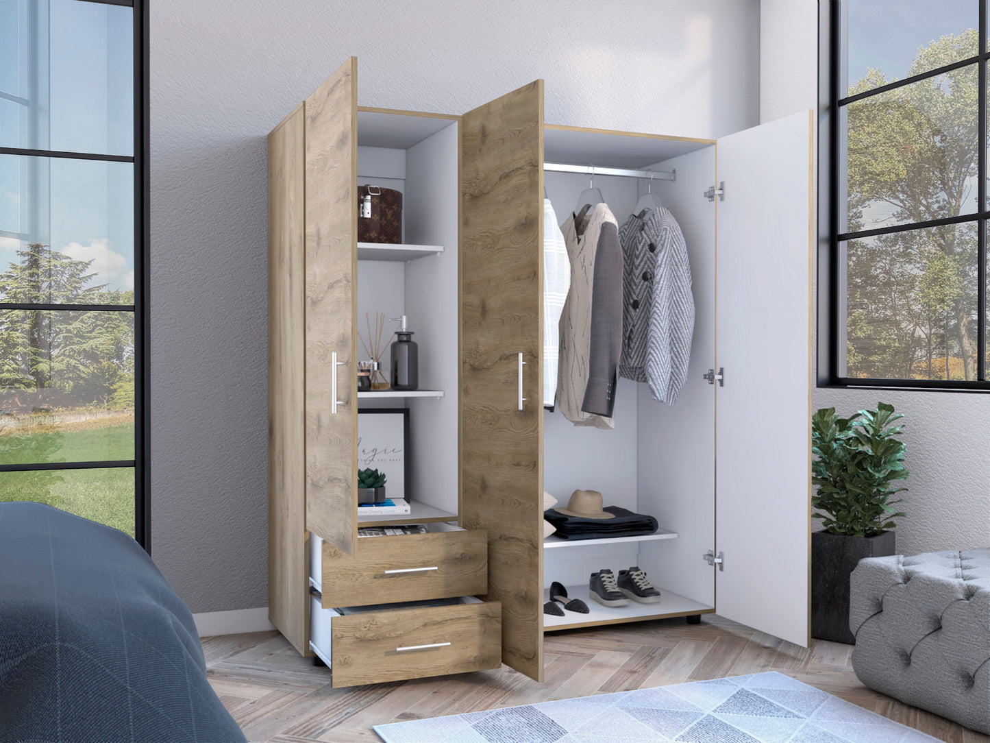 Closet Dassel 161 X 140 X 51 Rta Macadamia + Blanco