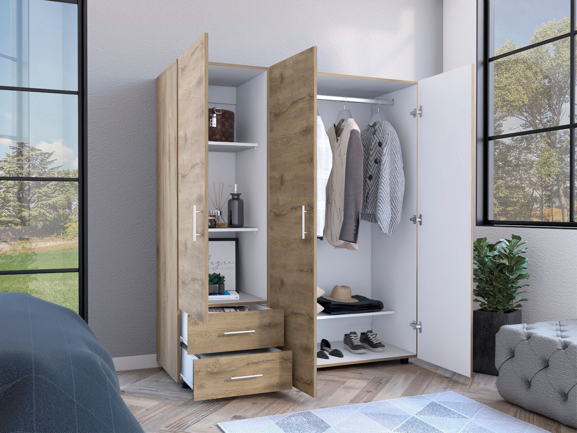 Closet Dassel 161 X 140 X 51 Rta Macadamia + Blanco