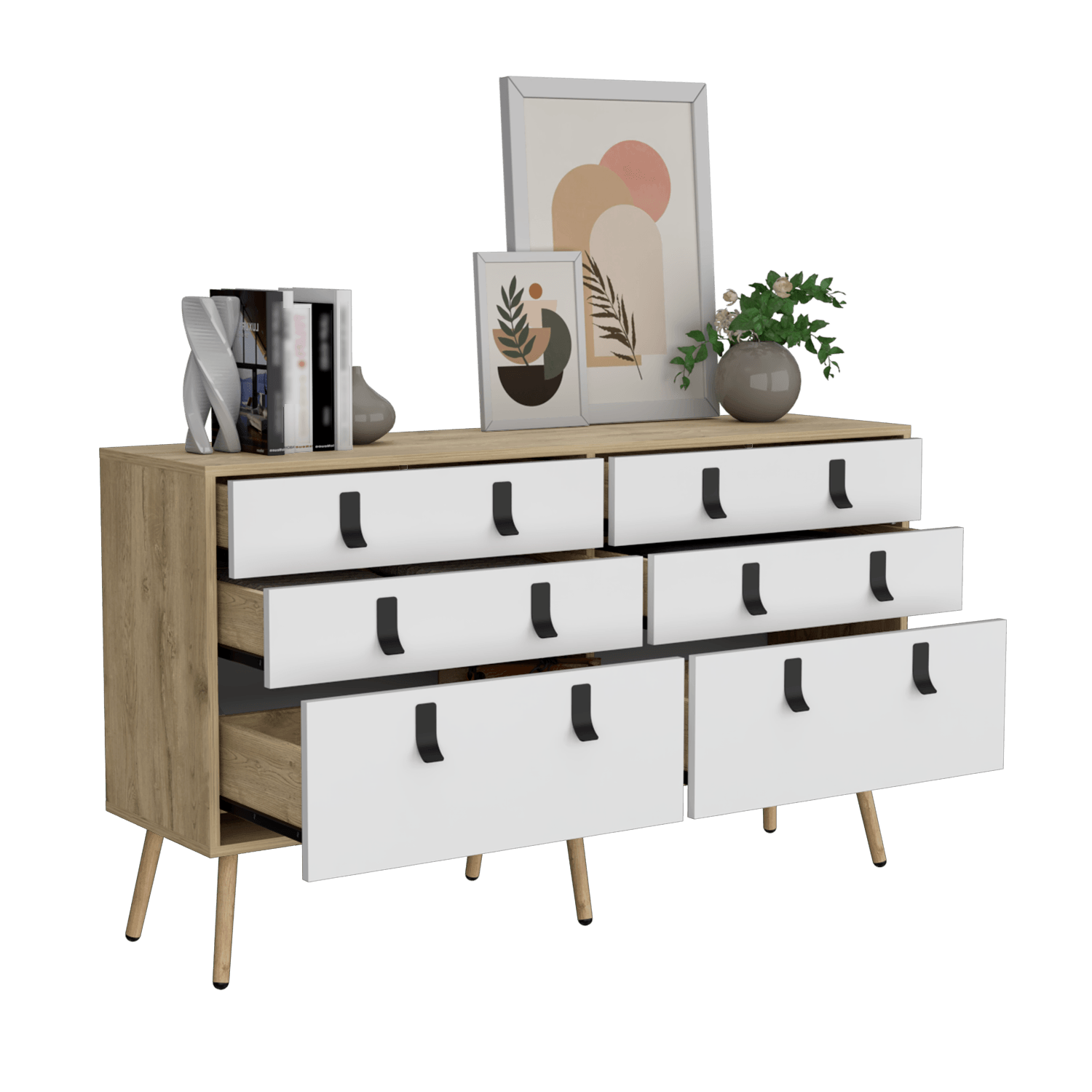 Comoda Huna 130 X 75 6Cajones Rta Macadamia Blanco