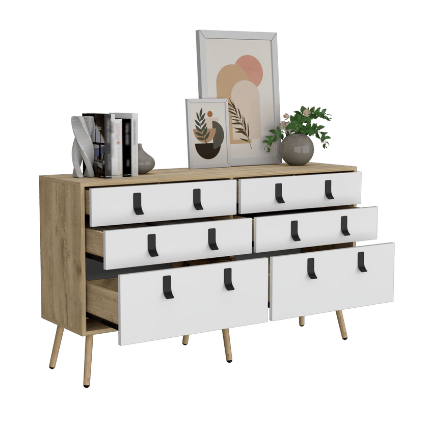 Comoda Huna 130 X 75 6Cajones Rta Macadamia Blanco