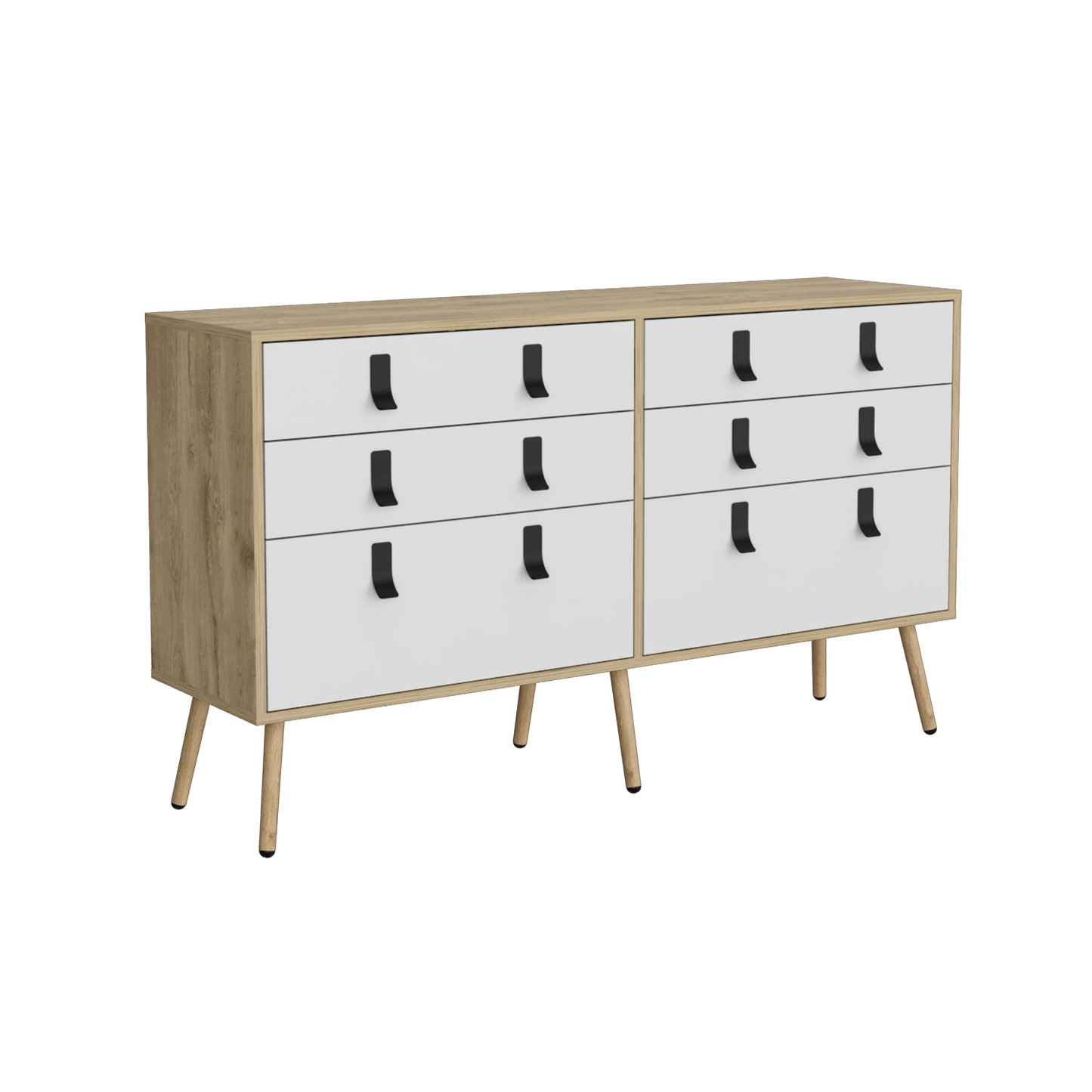 Comoda Huna 130 X 75 6Cajones Rta Macadamia Blanco