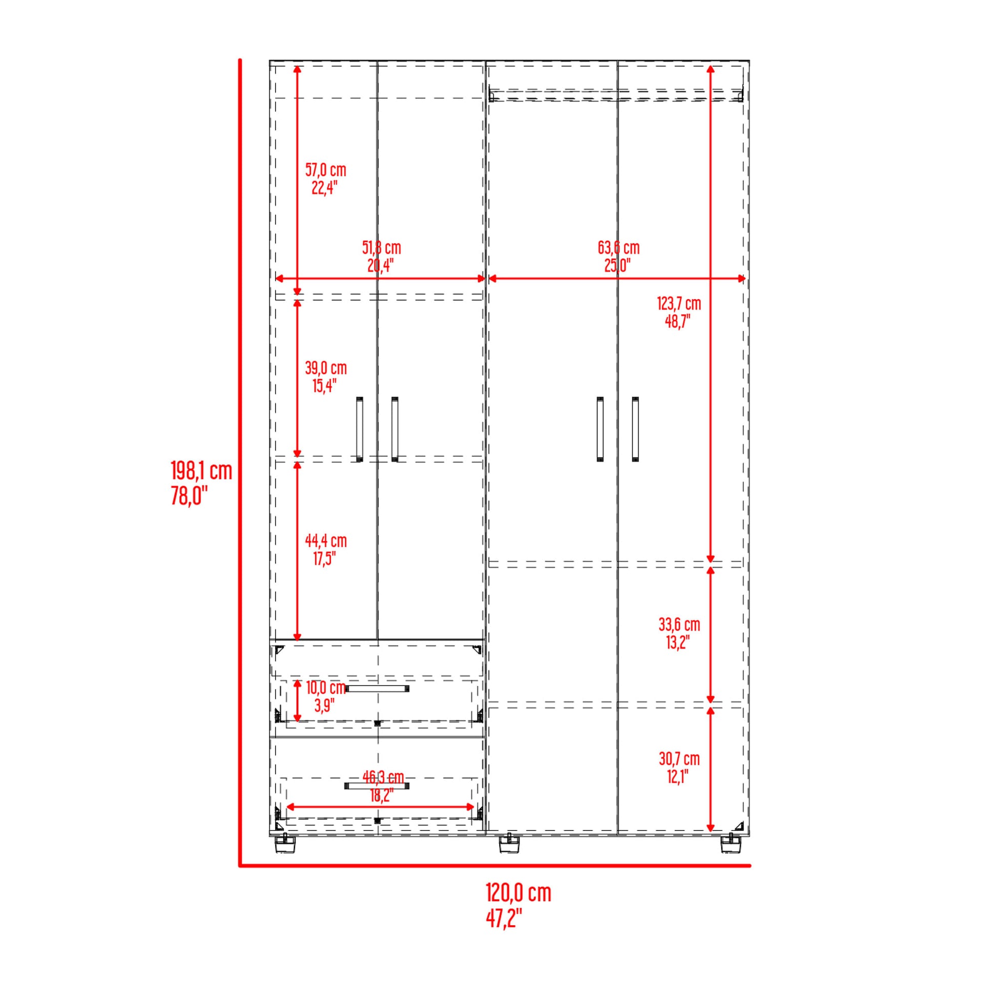 Closet Barilo 2 Cajones 200X120X45 Rta Niebla Blanco