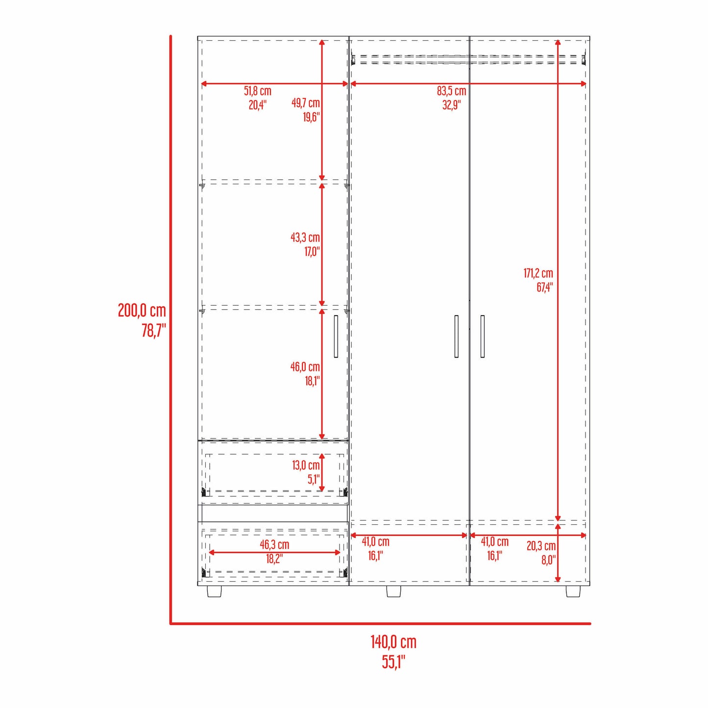 Closet Dassel 200X140X52 Rta Niebla Blanco