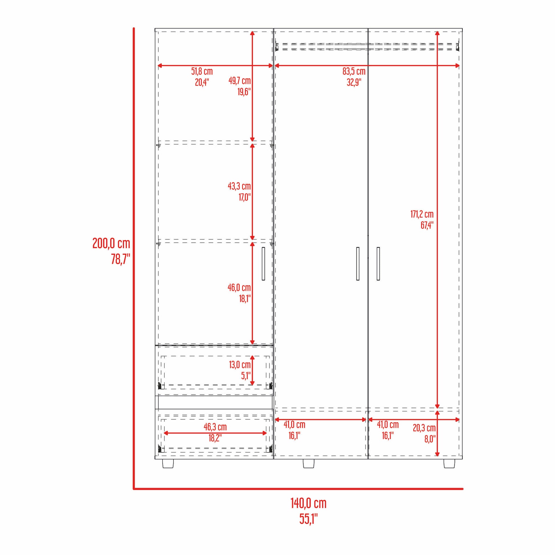 Closet Dassel 200X140X52 Rta Niebla Blanco