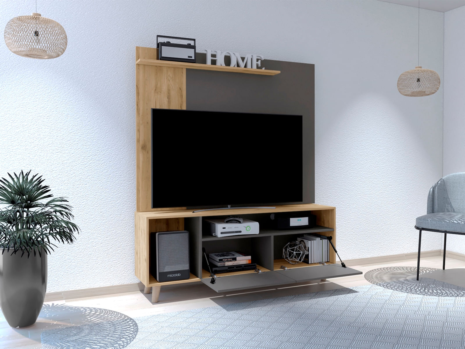 Centro De Entretenimiento Kalima Tv 60'' Rta Plomo Macadamia