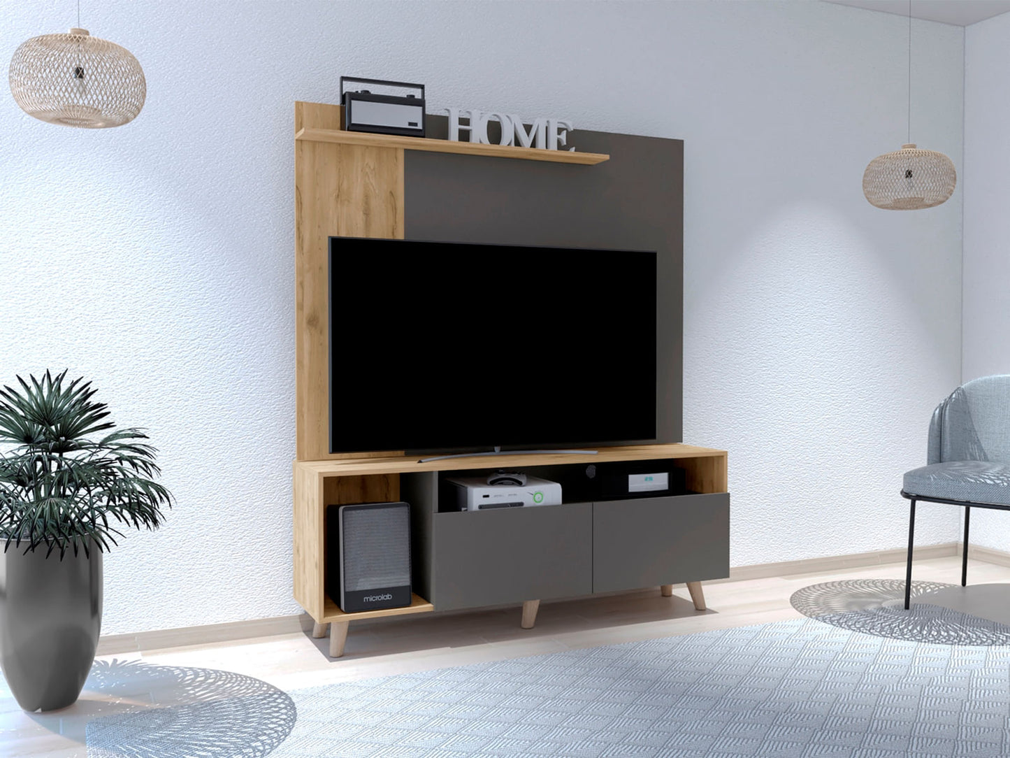 Centro De Entretenimiento Kalima Tv 60'' Rta Plomo Macadamia