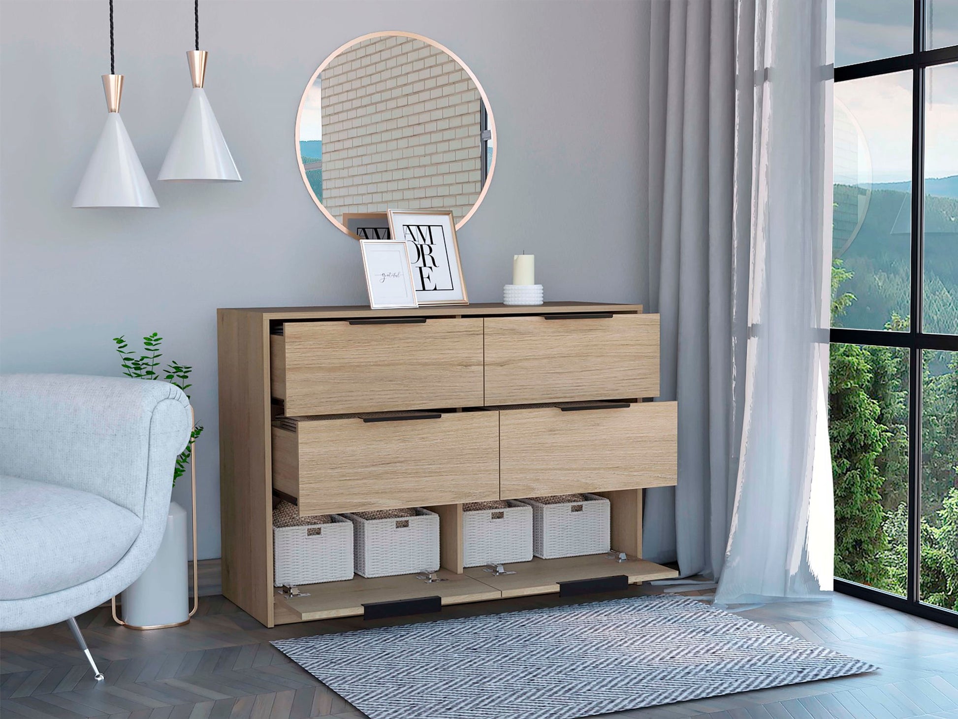 Comoda 4 Cajones Kaia Rta Rovere + Blanco