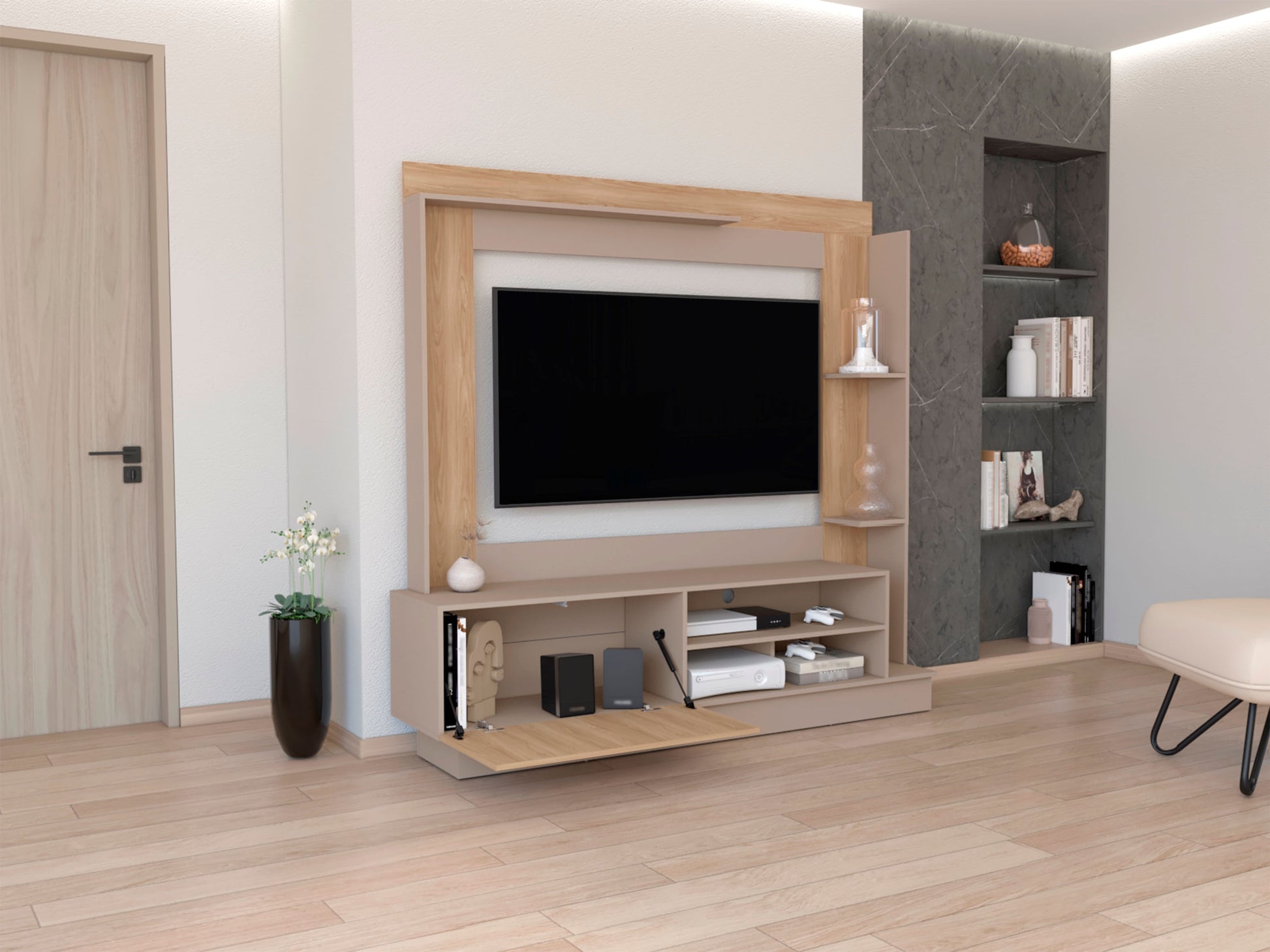 Centro De Entretenimiento Doha Tv 60'' Taupe Fresno Eu Rta