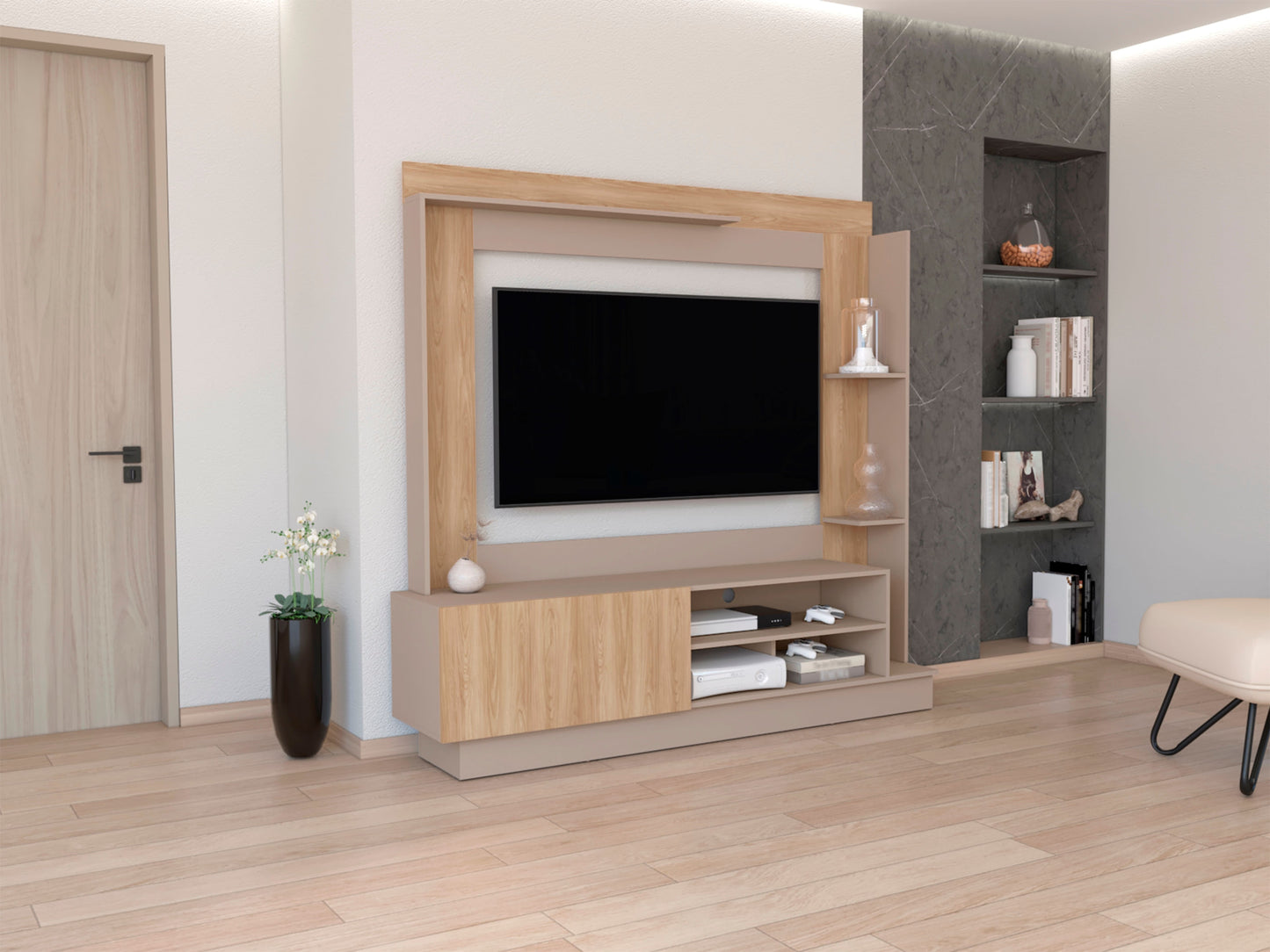 Centro De Entretenimiento Doha Tv 60'' Taupe Fresno Eu Rta