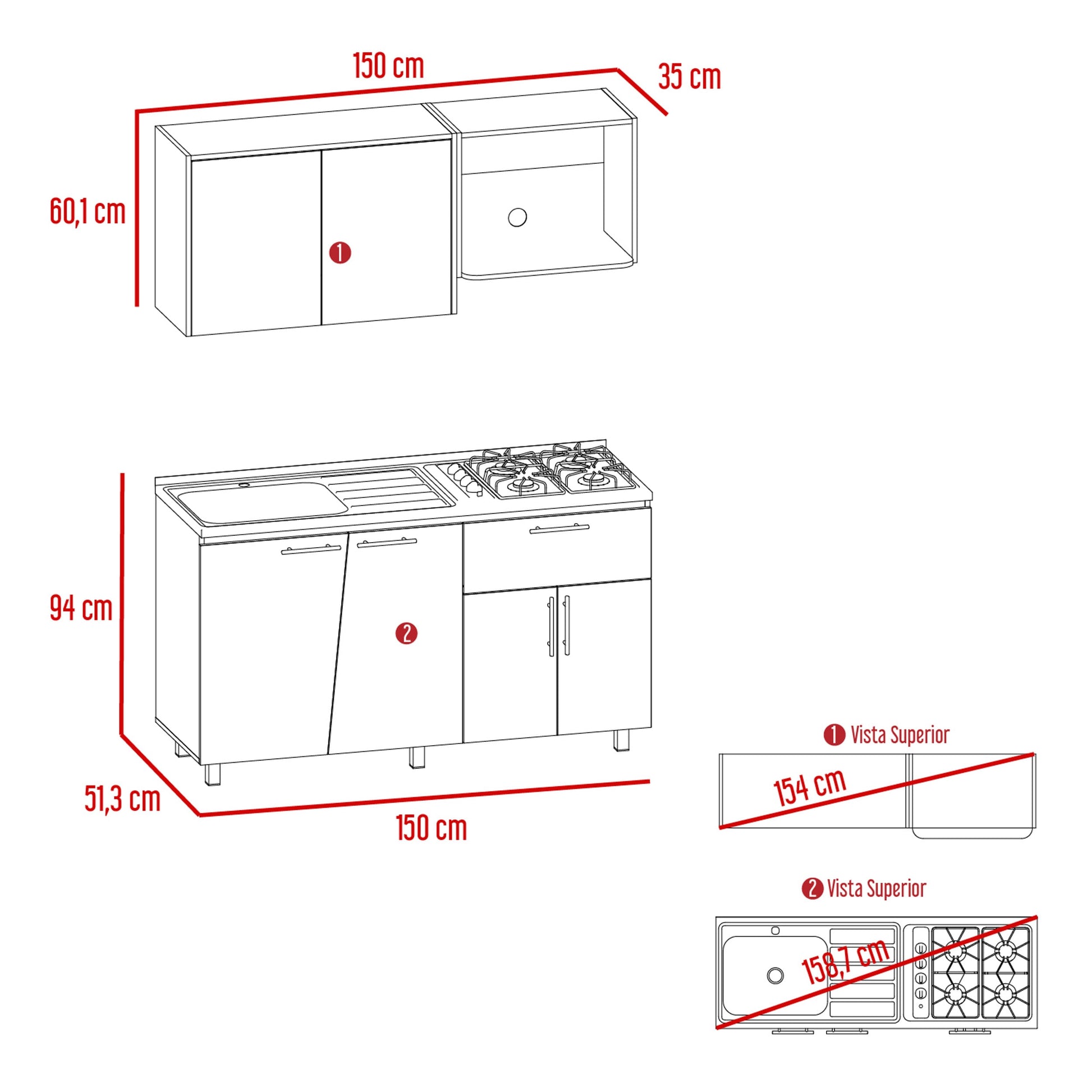 Cocina 1.50 Emilia Izq Rta Wengue Fresno Wengue