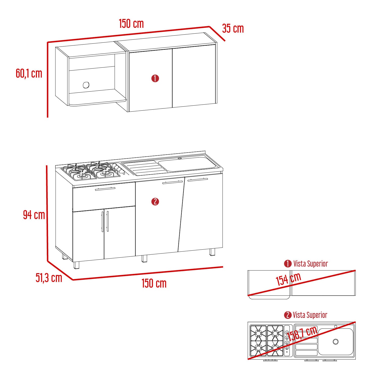 Cocina 1.50 Emilia Der Rta Wengue Fresno Wengue