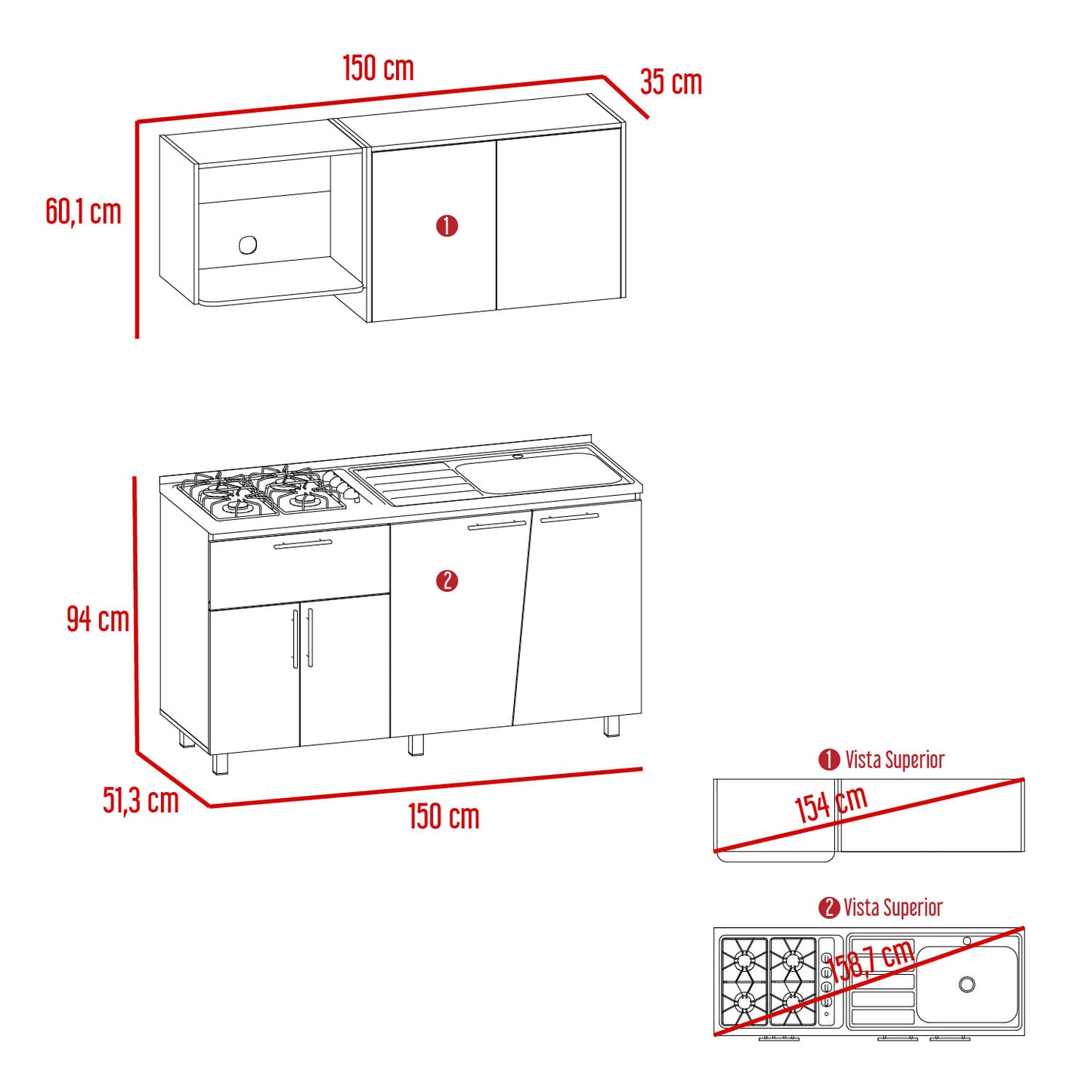 Cocina 1.50 Emilia Der Rta Wengue Fresno Wengue