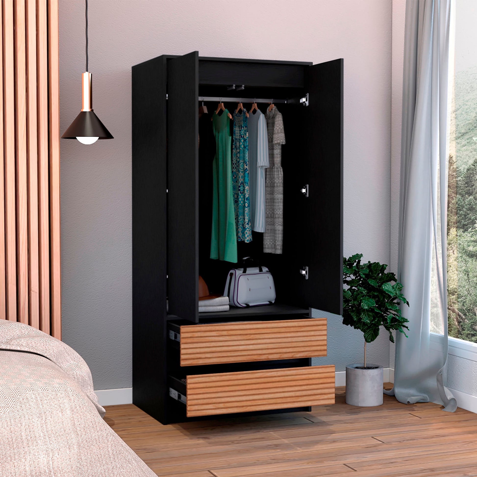 Closet 2 Puertas 2 Cajones Austin 180X80 Rta Wengue Lenno