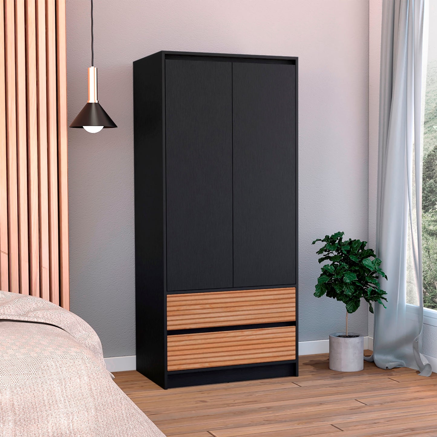 Closet 2 Puertas 2 Cajones Austin 180X80 Rta Wengue Lenno