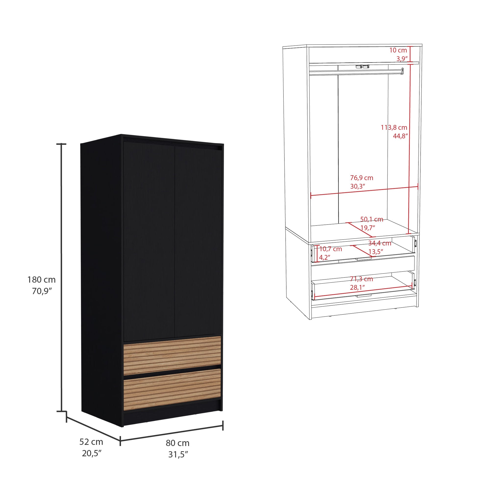 Closet 2 Puertas 2 Cajones Austin 180X80 Rta Wengue Lenno