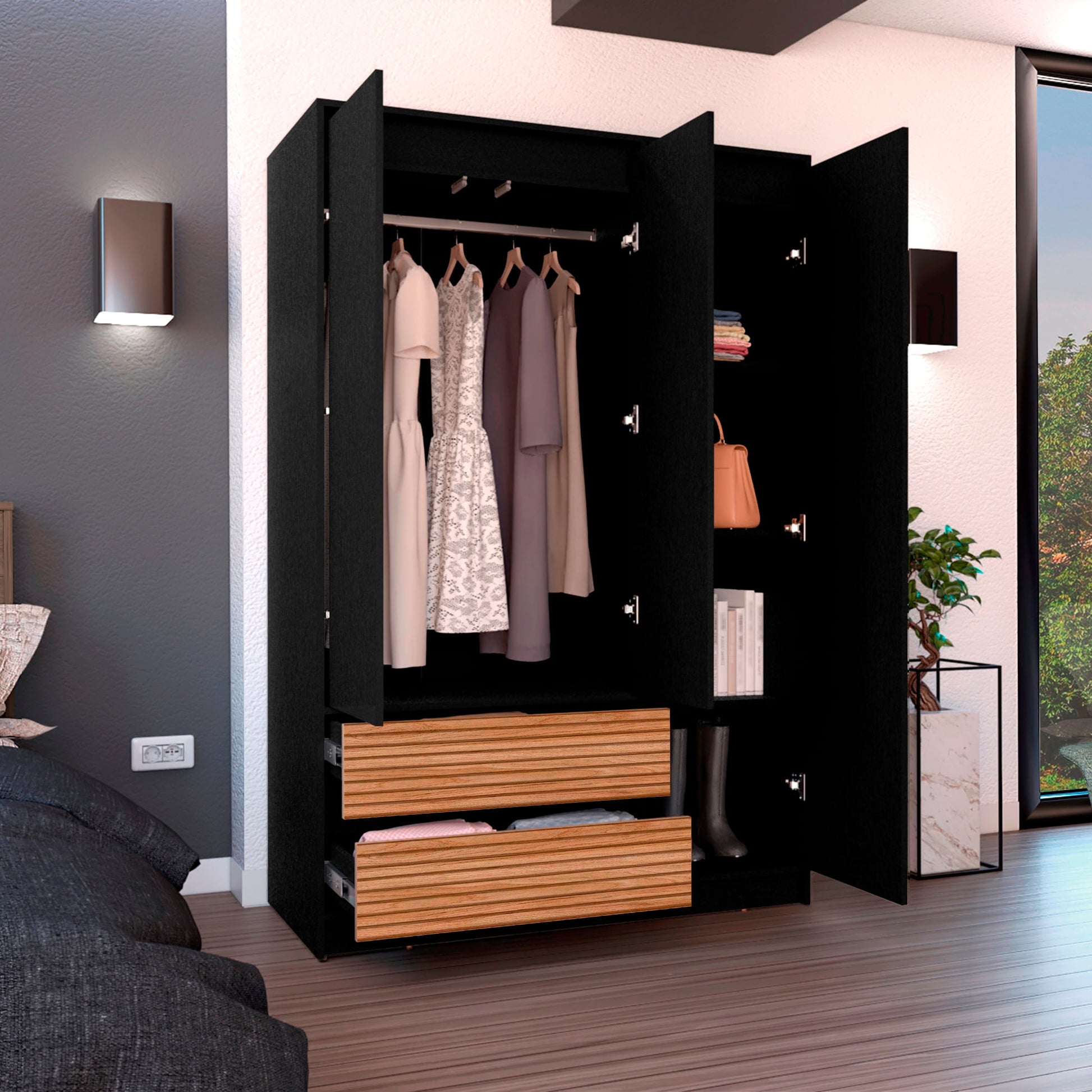 Closet 3 Puertas 2 Cajones Austin 180X120Rta Wengue Lenno