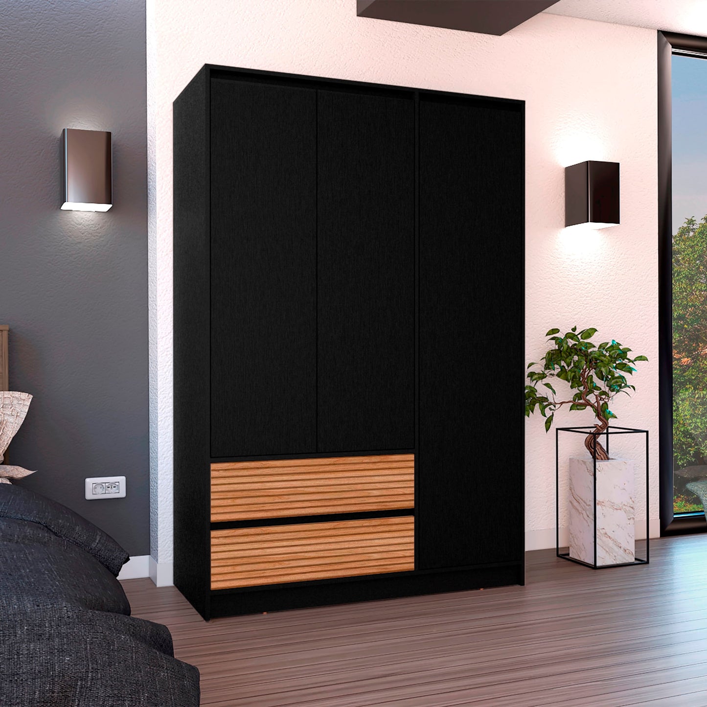 Closet 3 Puertas 2 Cajones Austin 180X120Rta Wengue Lenno