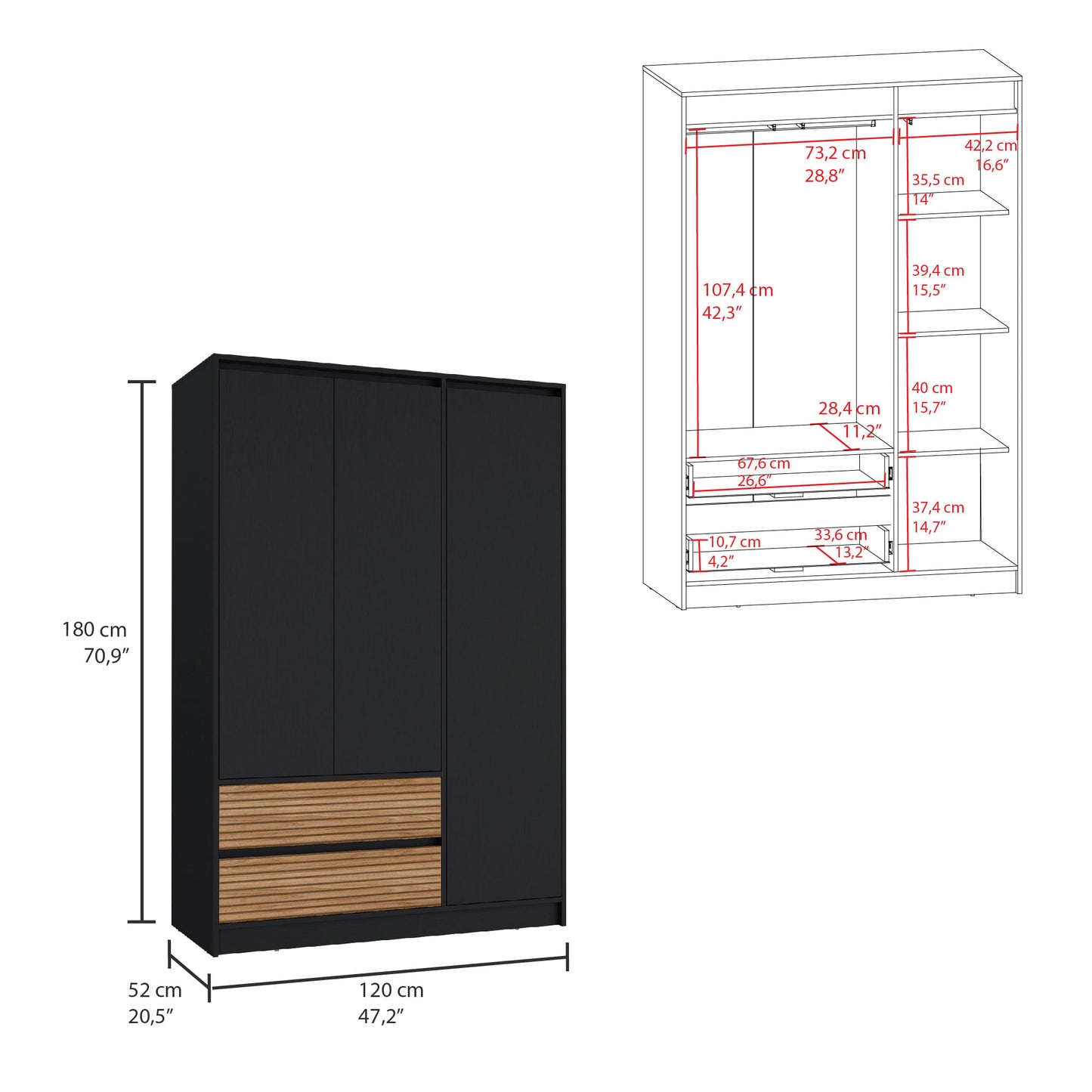 Closet 3 Puertas 2 Cajones Austin 180X120Rta Wengue Lenno