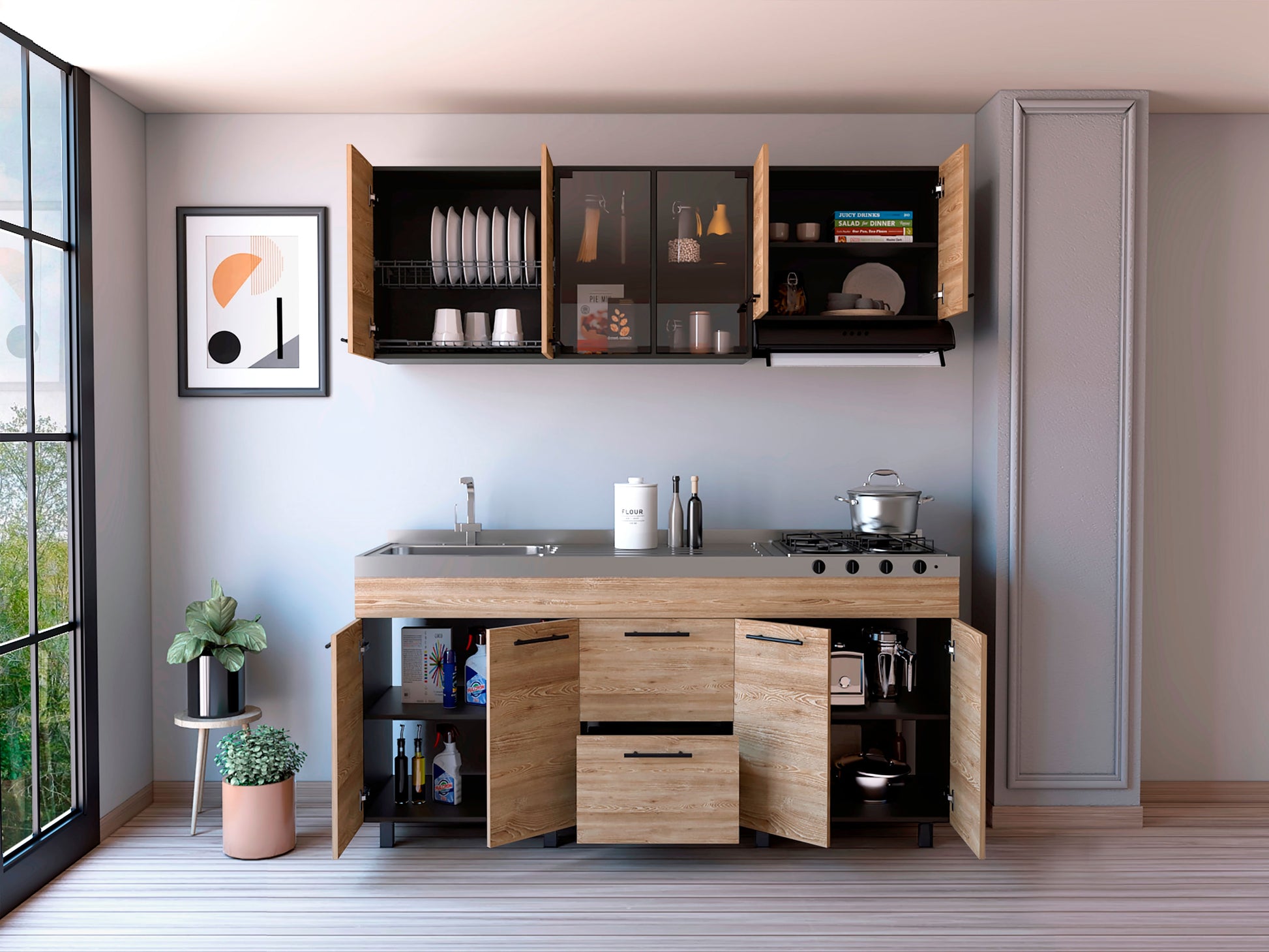 Cocina De 180 Luna Rta Wengue + Miel