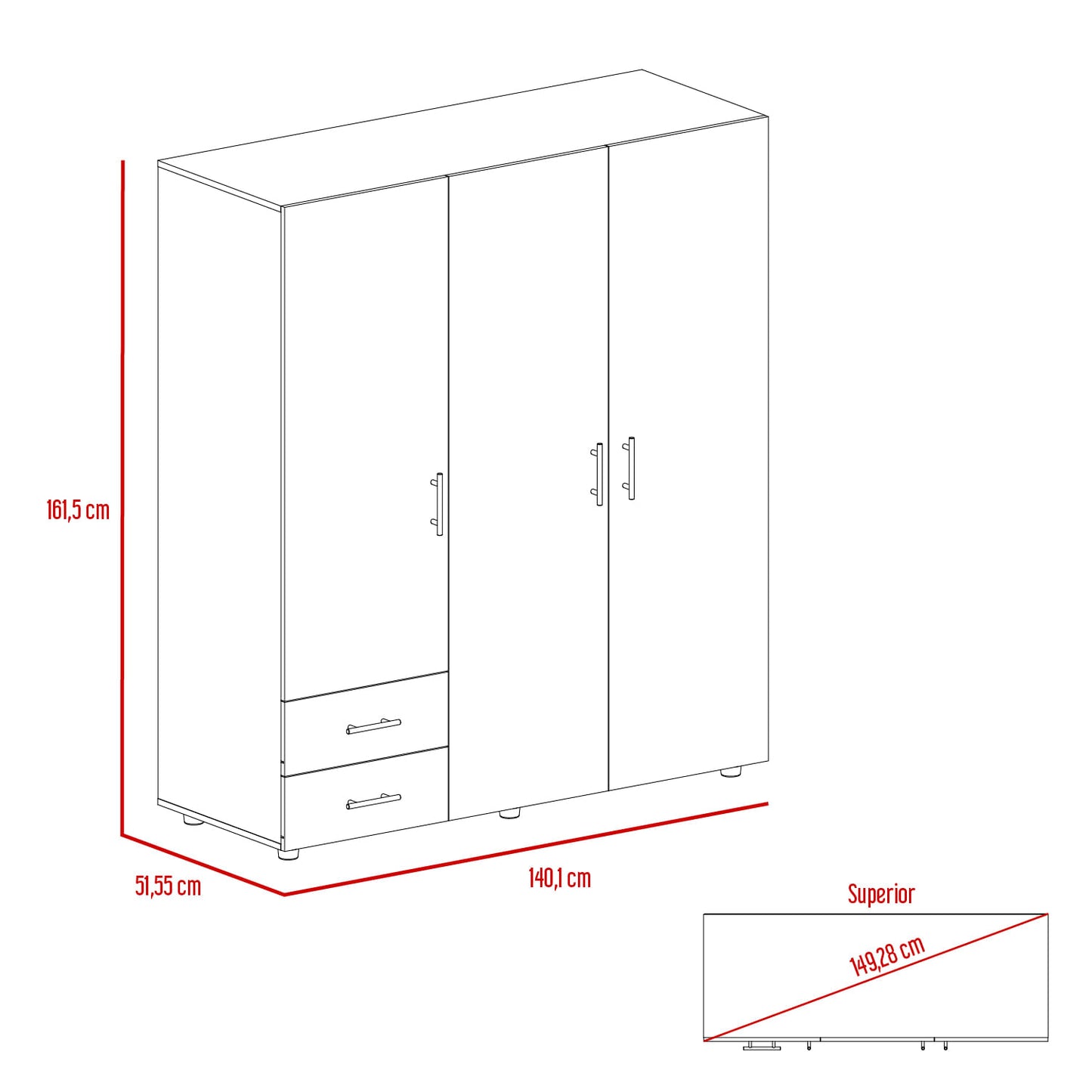 Closet Dassel 161 X 140 X 51 Rta Macadamia + Blanco