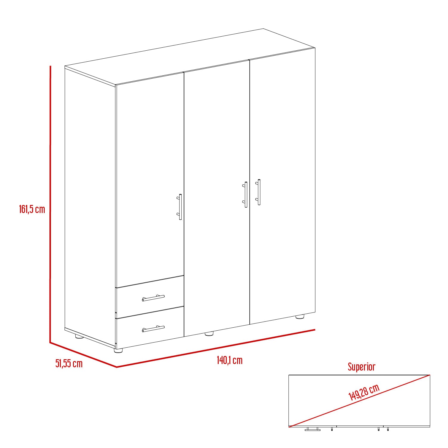 Closet Dassel 161 X 140 X 51 Rta Macadamia + Blanco