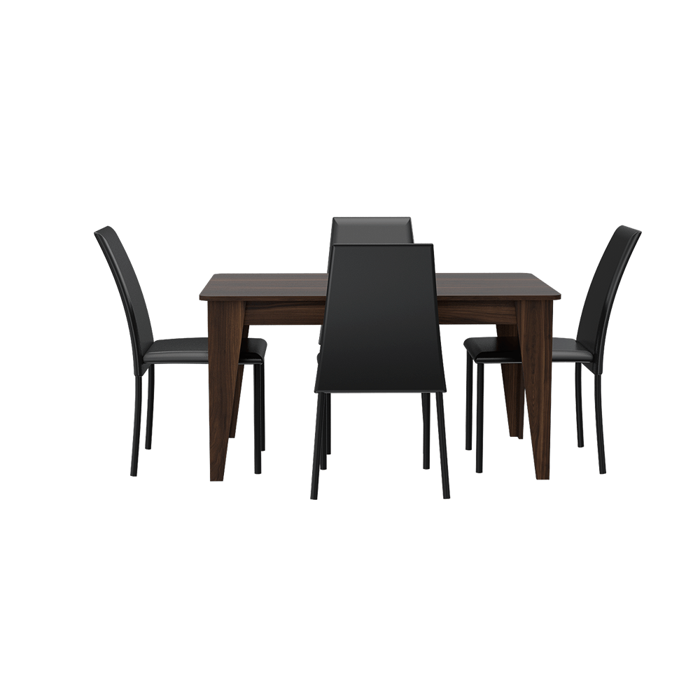 Comedor Torino 4 Sillas Negras Nogal