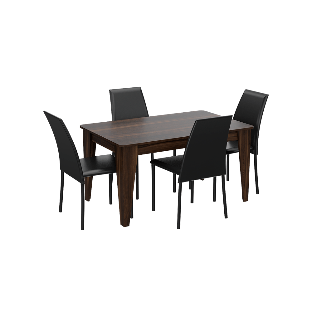 Comedor Torino 4 Sillas Negras Nogal
