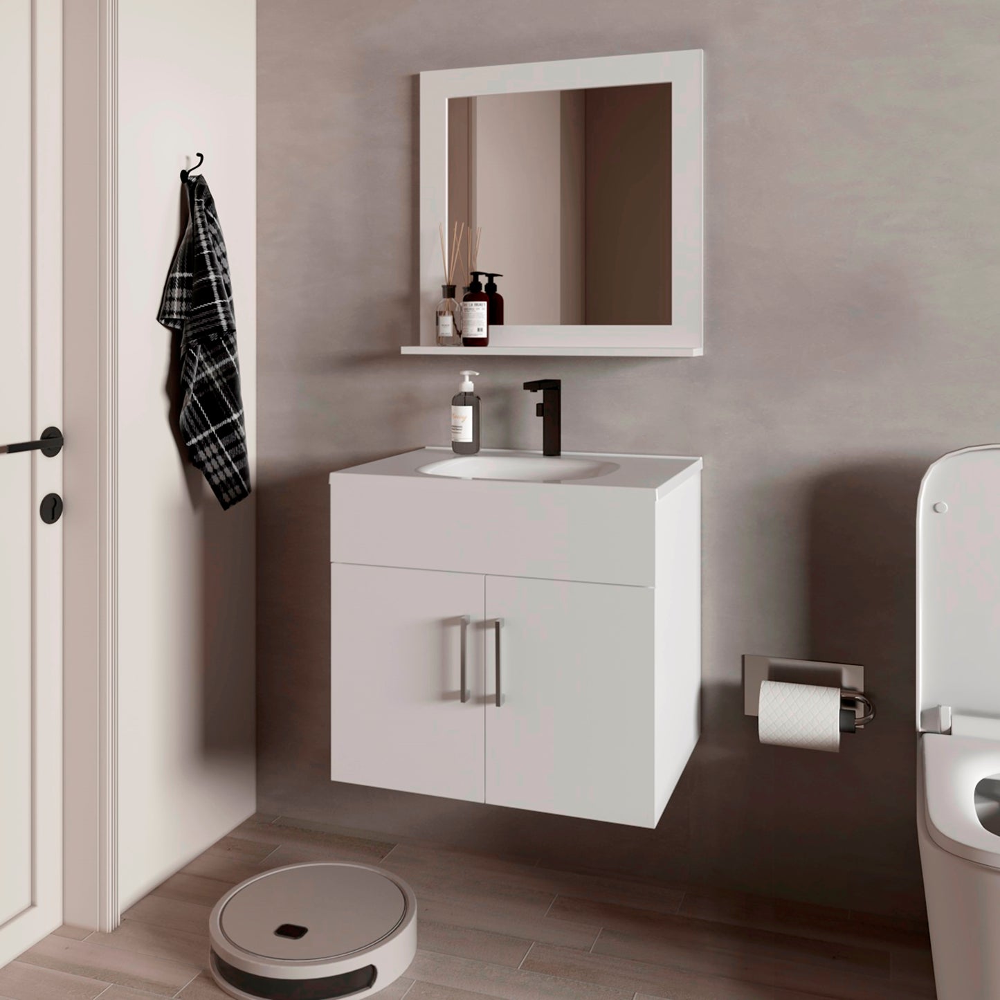 Set Mueble De Baño Blake + Espejo 53X61X45 Rta Blanco Mqz Zf