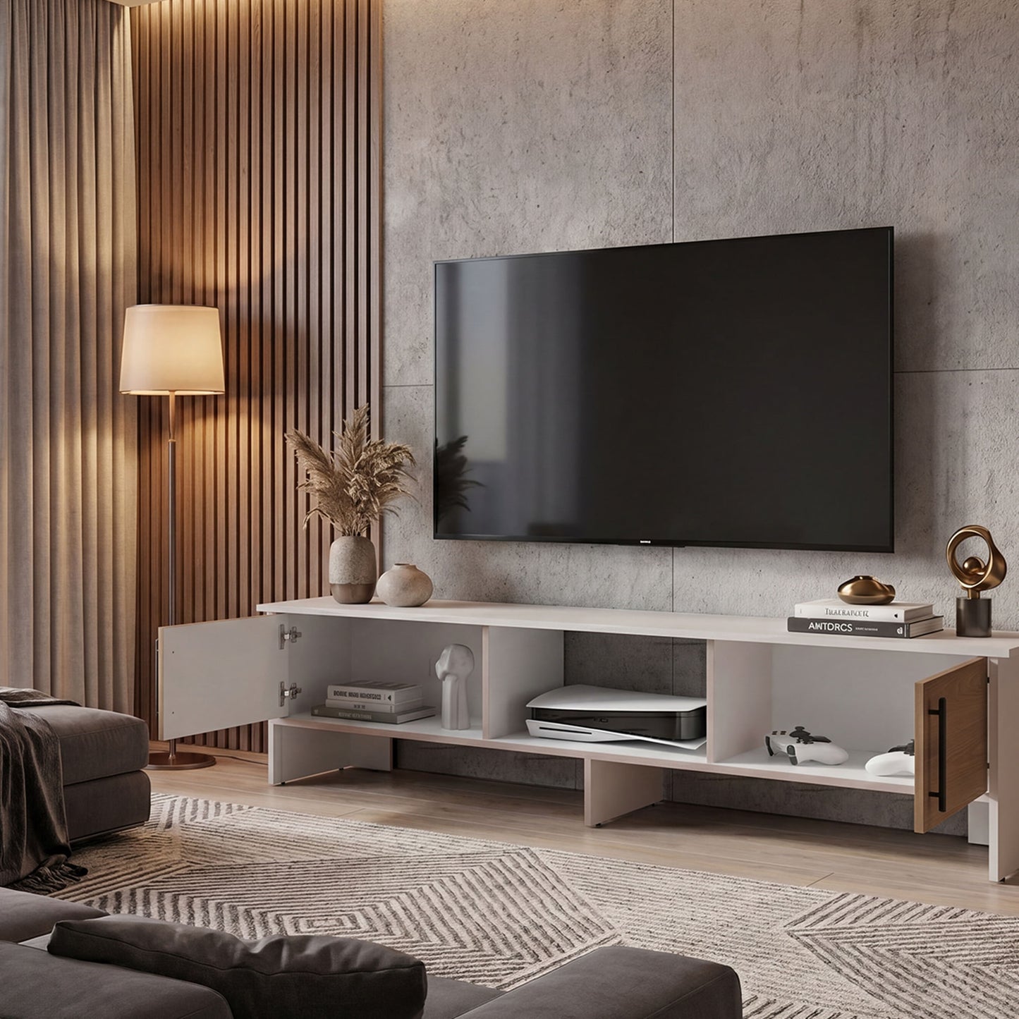 Rack De Tv Dago 41X160X35 Rta Capri Blanco Fresno Eu