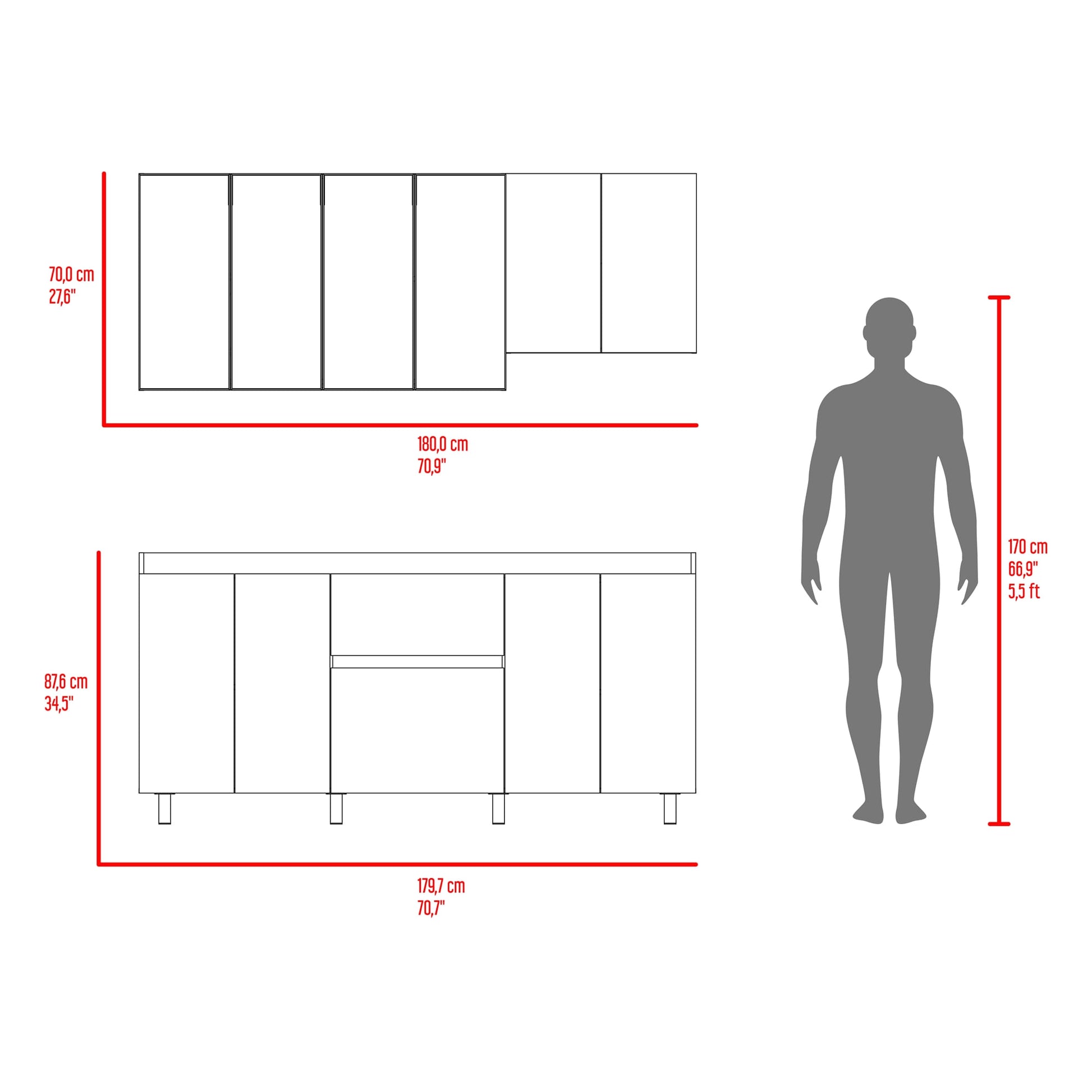 Cocina 180 Lioni 70X180X34 Rta Plomo Fresno Eu