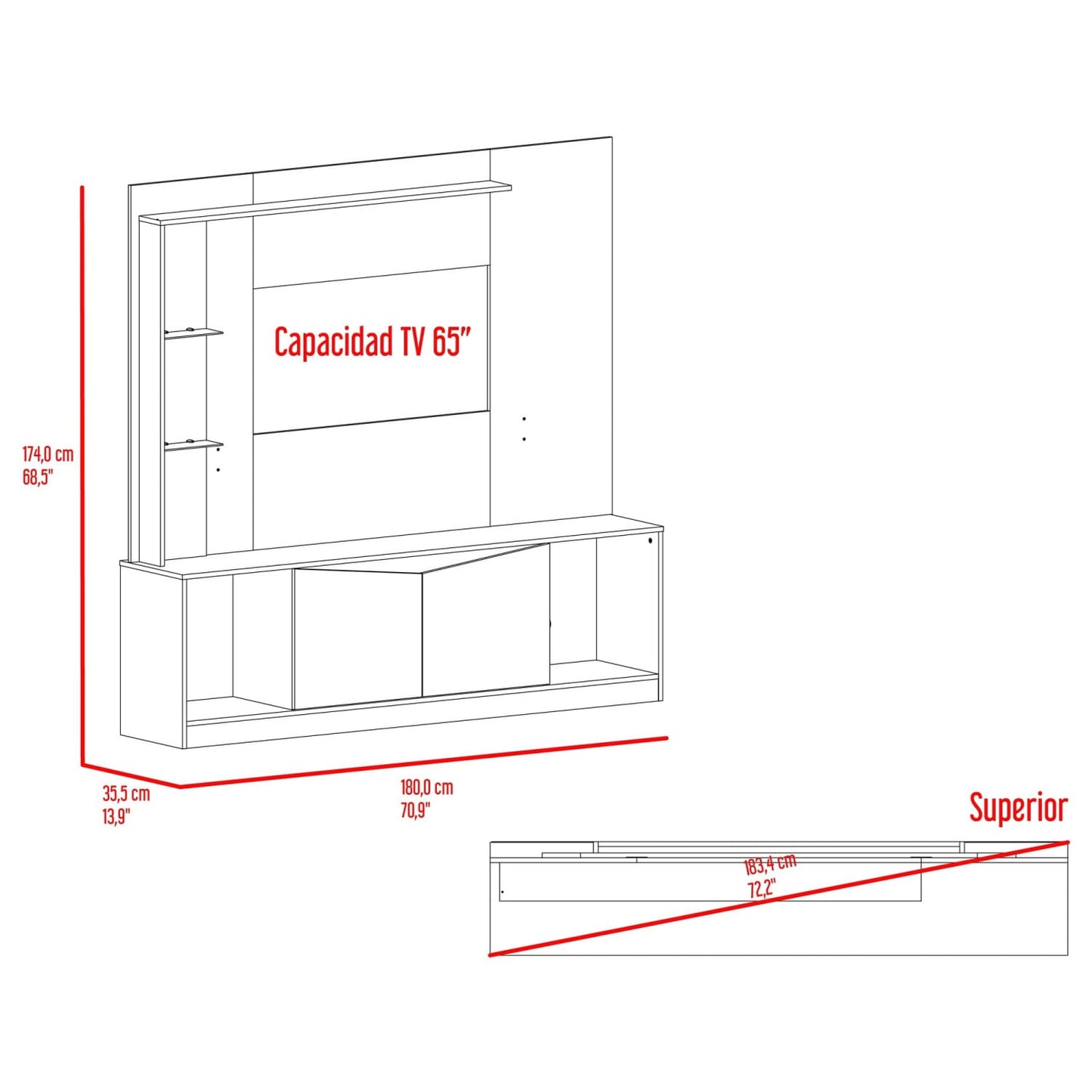 Centro De Tv 65" Cuera 174X180X35 Rta Capri Wengue