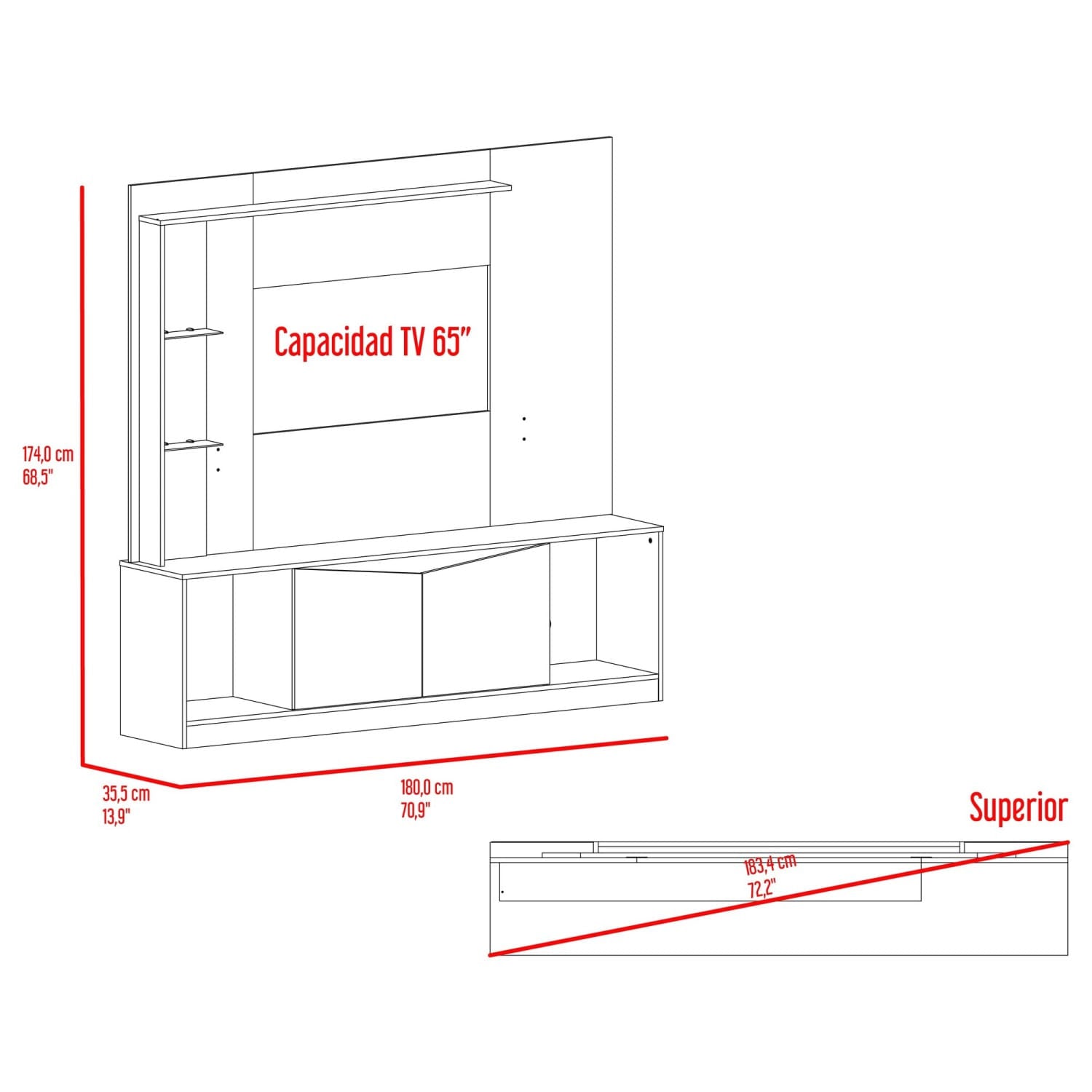 Centro De Tv 65" Cuera 174X180X35 Rta Capri Wengue