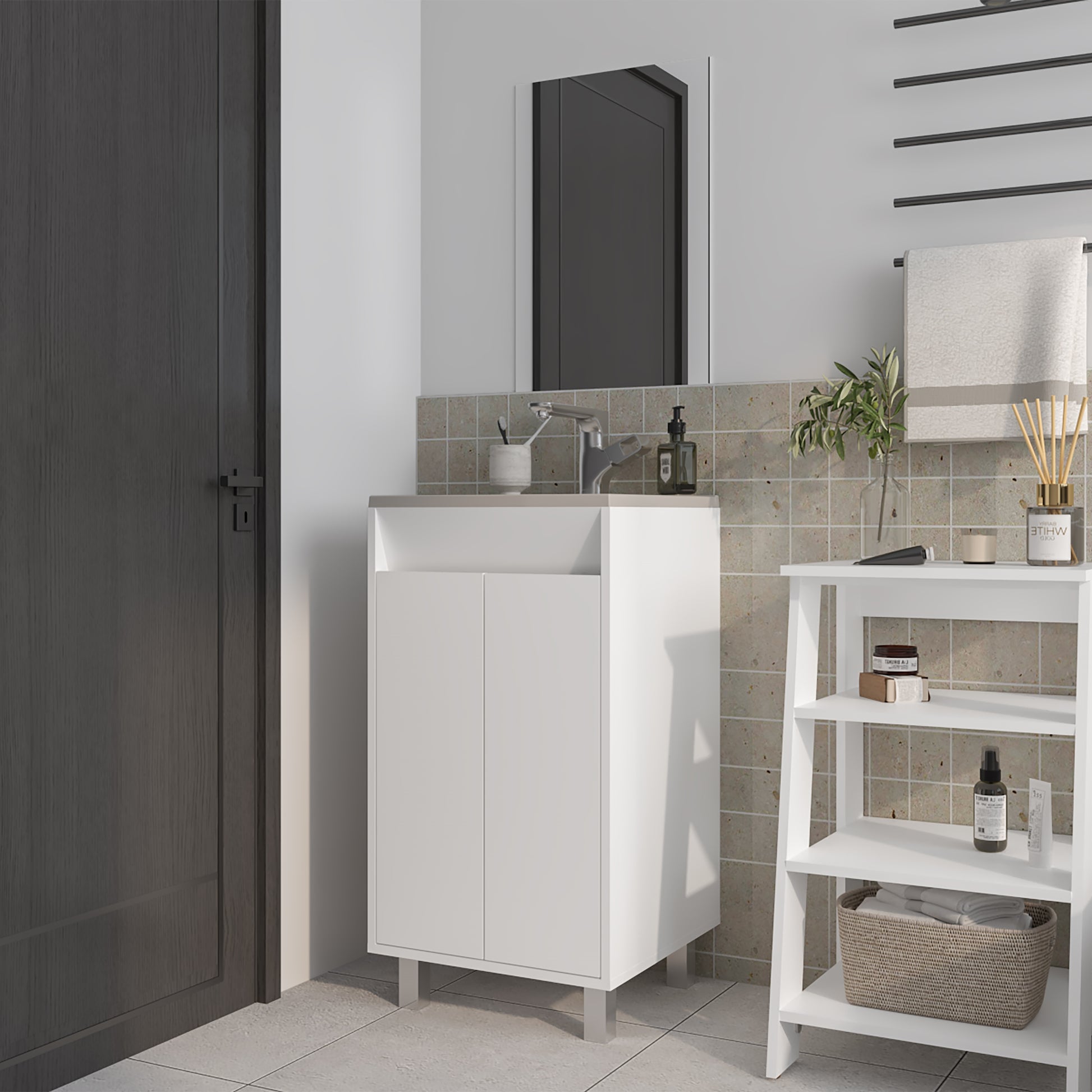 Set Mueble De Baño Brandy + Espejo 84X45X45 Rta Bolonia Blanco Mqz Zf