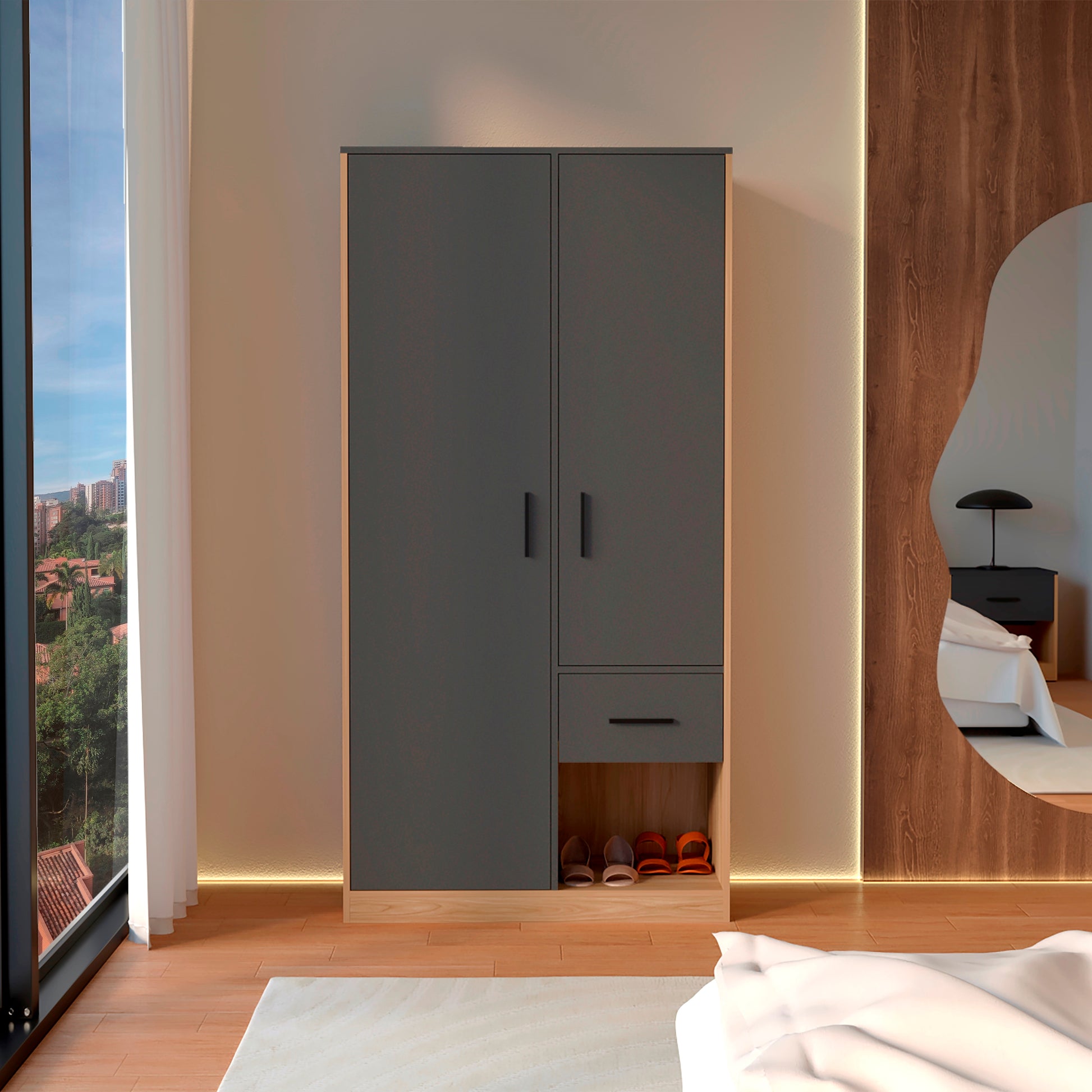 Armario Girona 2 180X90X48.8 Rta Plomo + Fresno Europeo