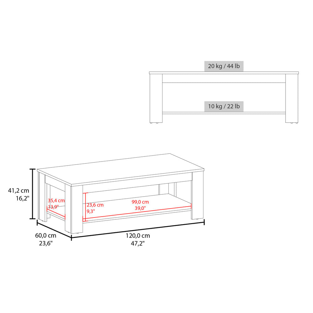 Mesa De Centro Cecil 41X120X60 Rta Blanco Fresno Zf