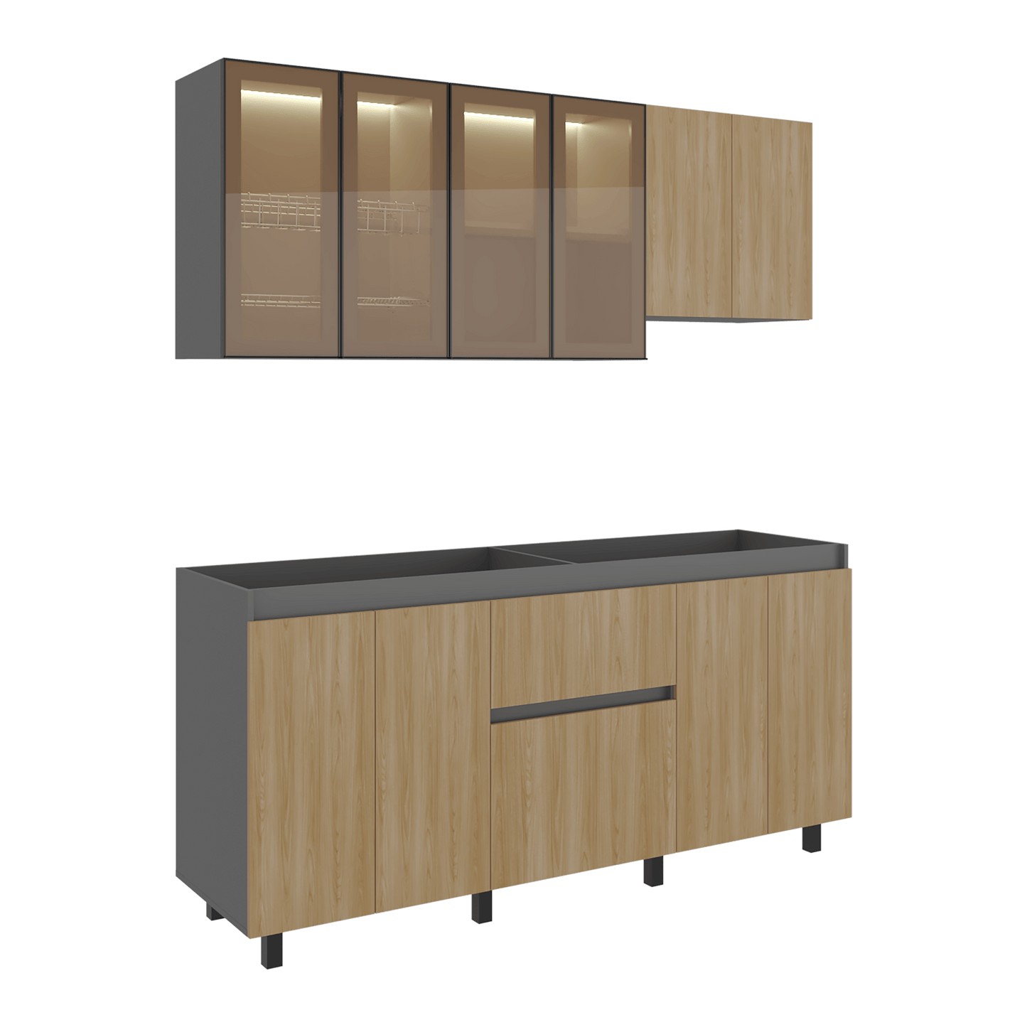 Cocina 180 Lioni 70X180X34 Rta Plomo Fresno Eu