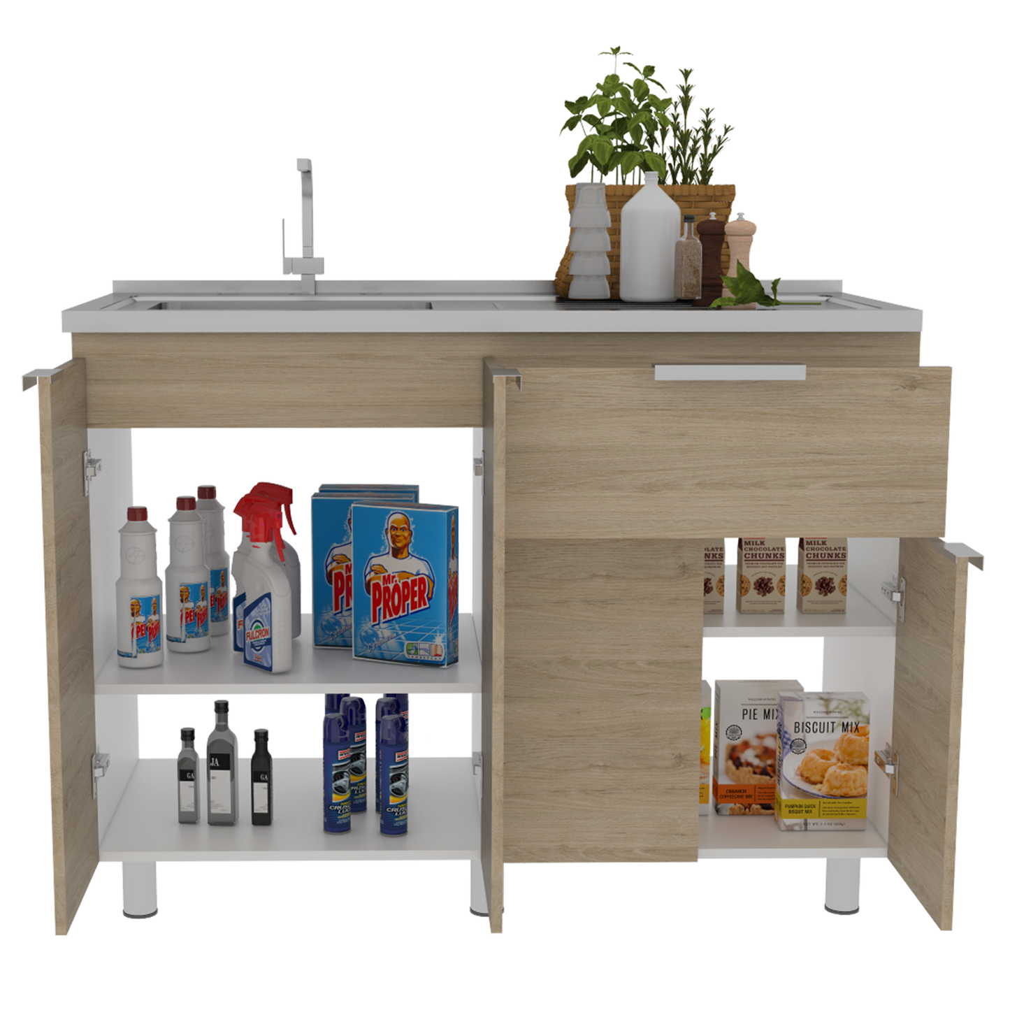 Mueble Inferior Fendi Rta Blanco + Rovere