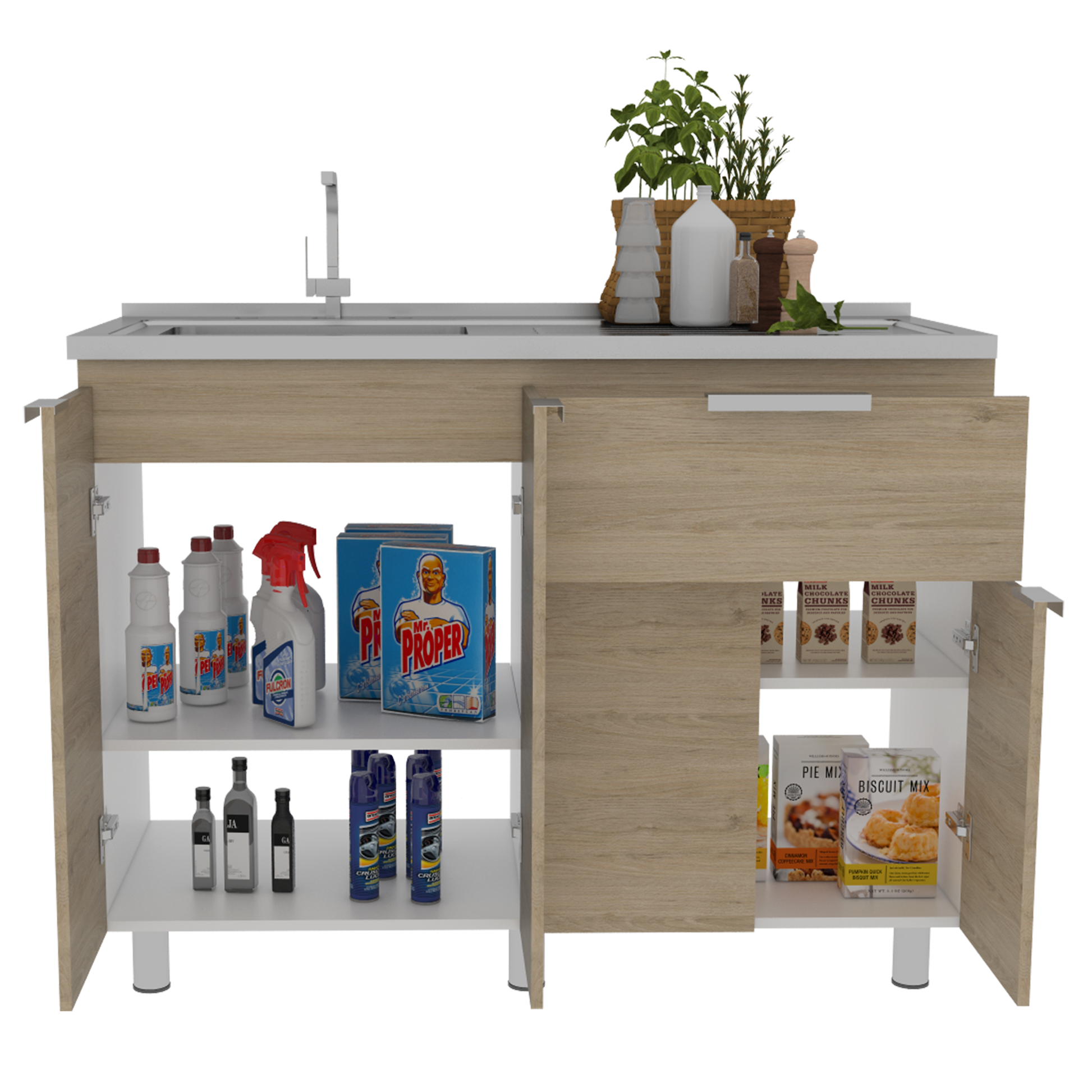 Mueble Inferior Fendi Rta Blanco + Rovere