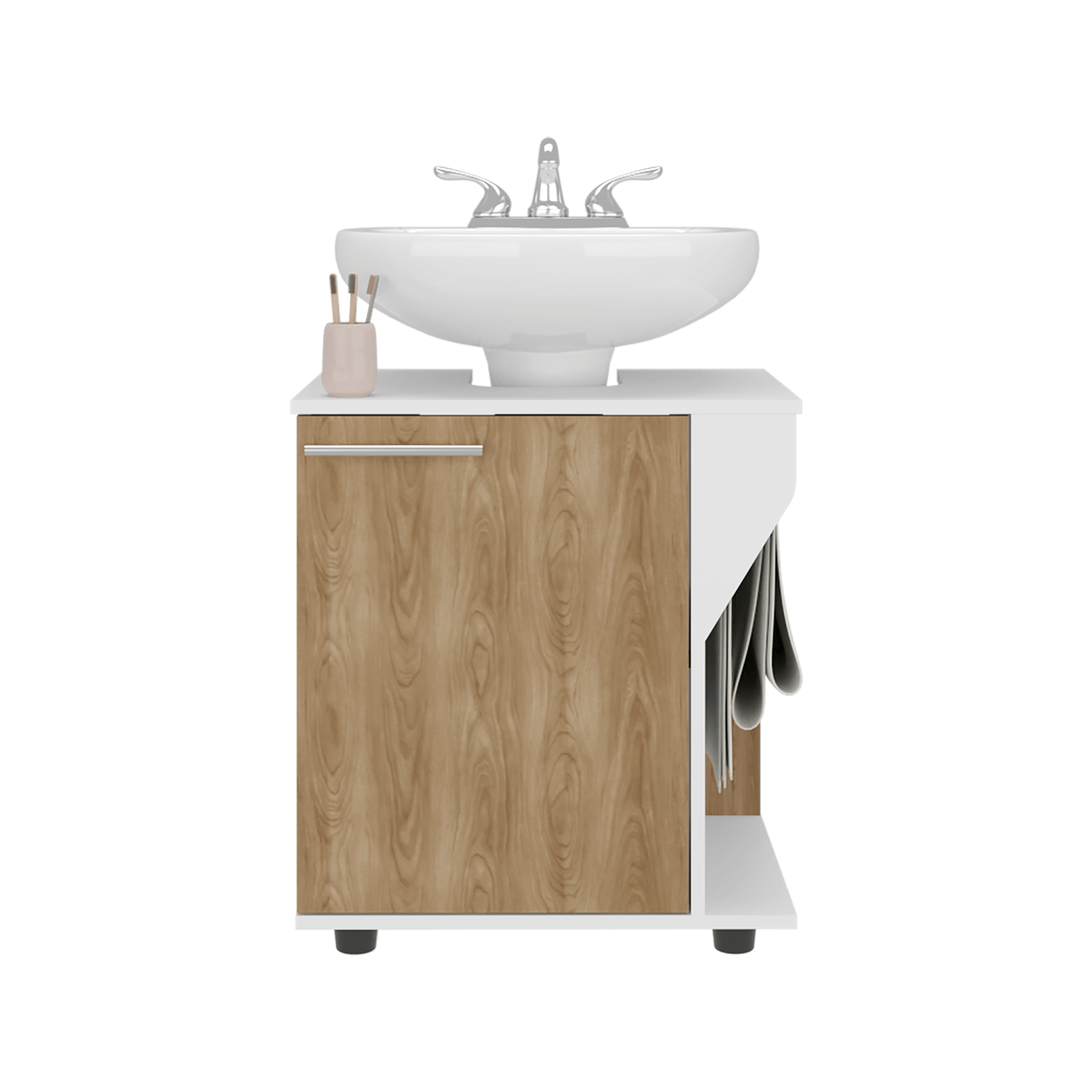Mueble Lavamanos De Pedestal Phillips 62X56X41 Rta Blanco Fresno