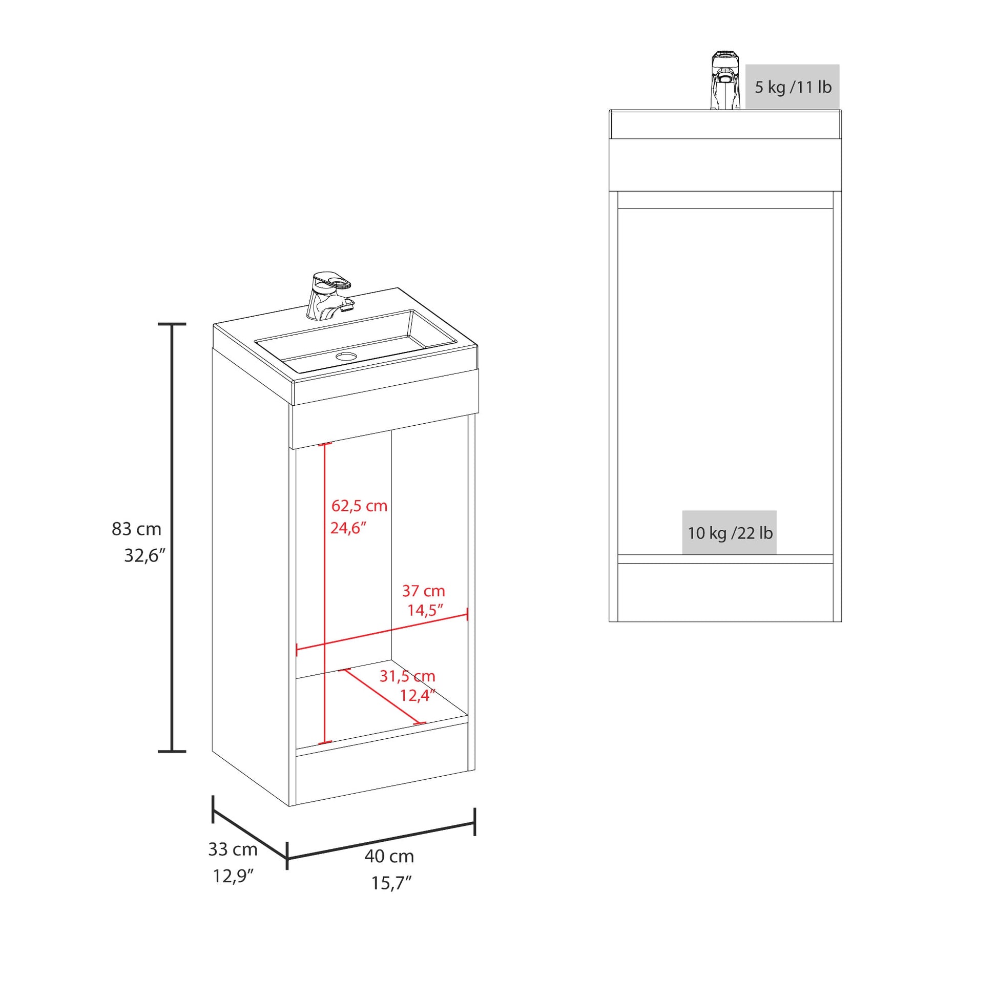 Mueble Para Lavamanos Madrid  80X40X33 Rta Azul Zf
