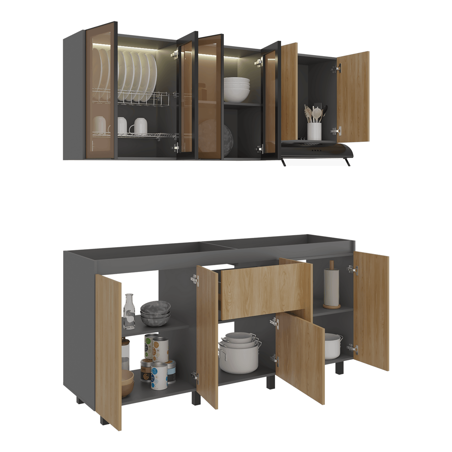 Cocina 180 Lioni 70X180X34 Rta Plomo Fresno Eu