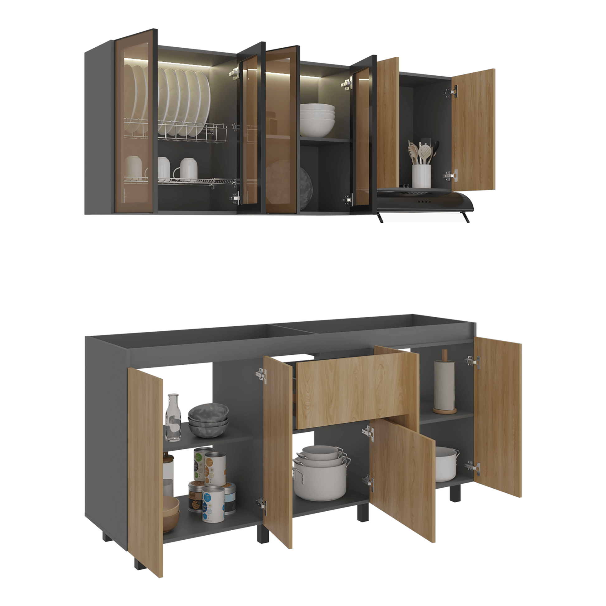 Cocina 180 Lioni 70X180X34 Rta Plomo Fresno Eu