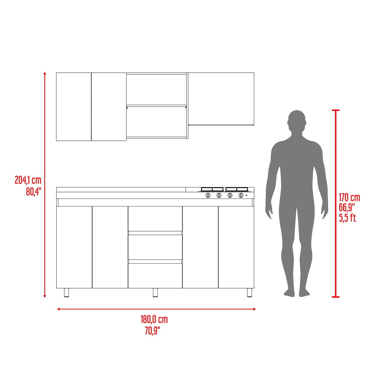 Cocina Boreal Izquierda 210X180X50 Rta Blanco Fresno
