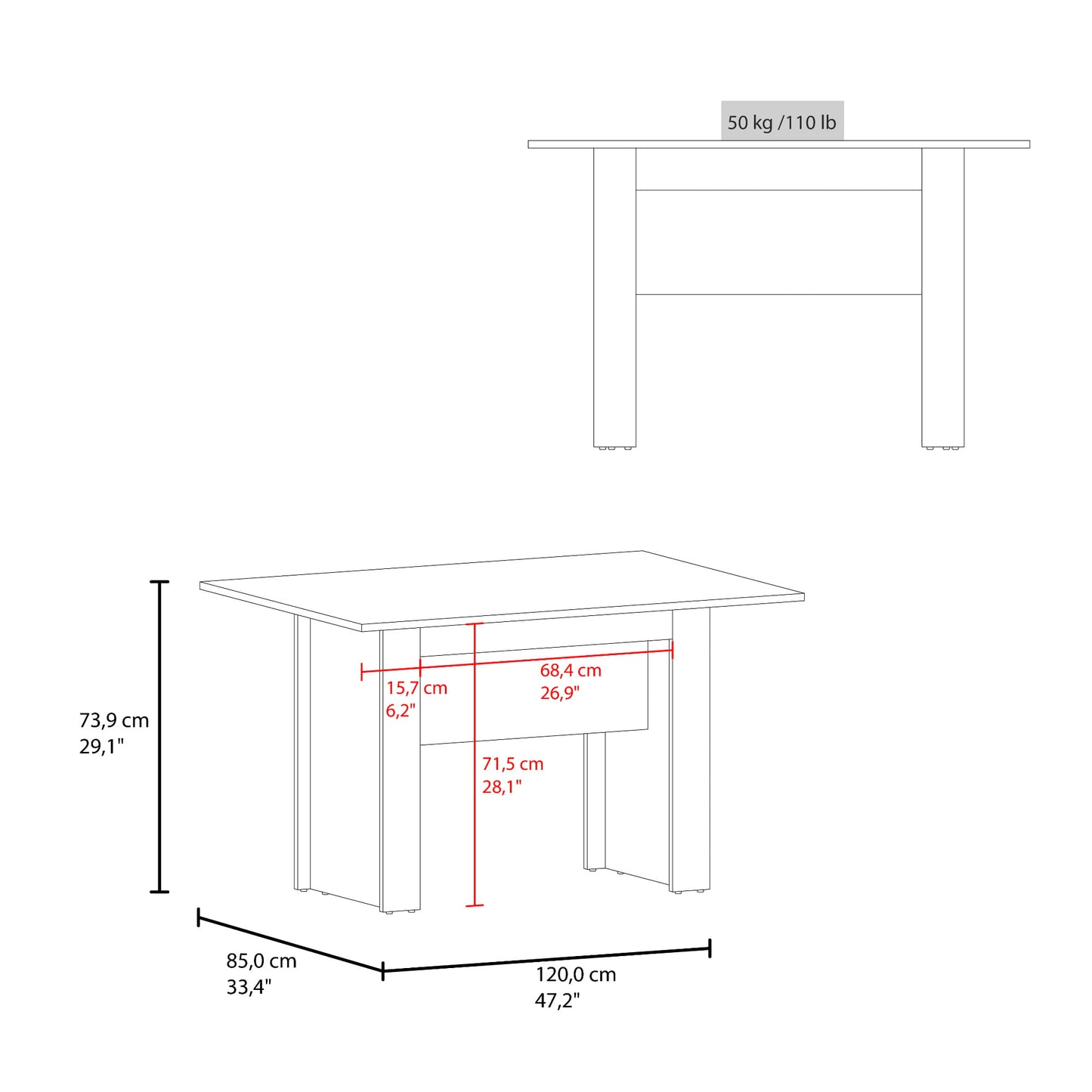 Mesa Comedor Classic 73X120X85 Rta Positano