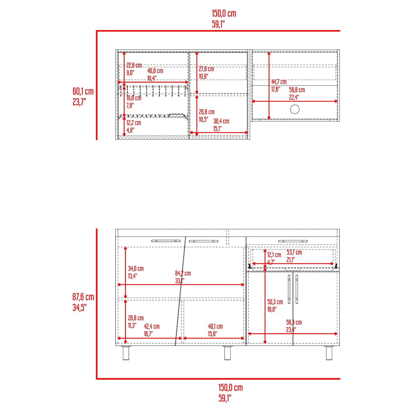 Cocina 150 Emilia 60X150X35 Rta Fresno Eu Wengue